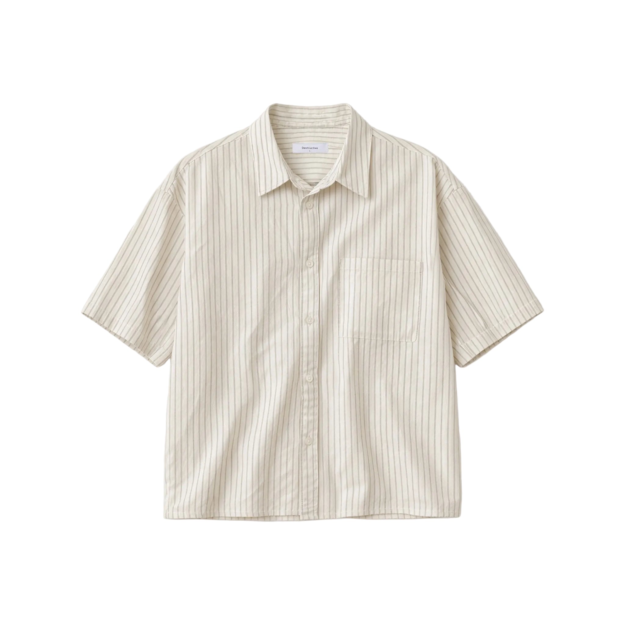 Front view of Destructive Cropped Bone Pinstripe Shirt