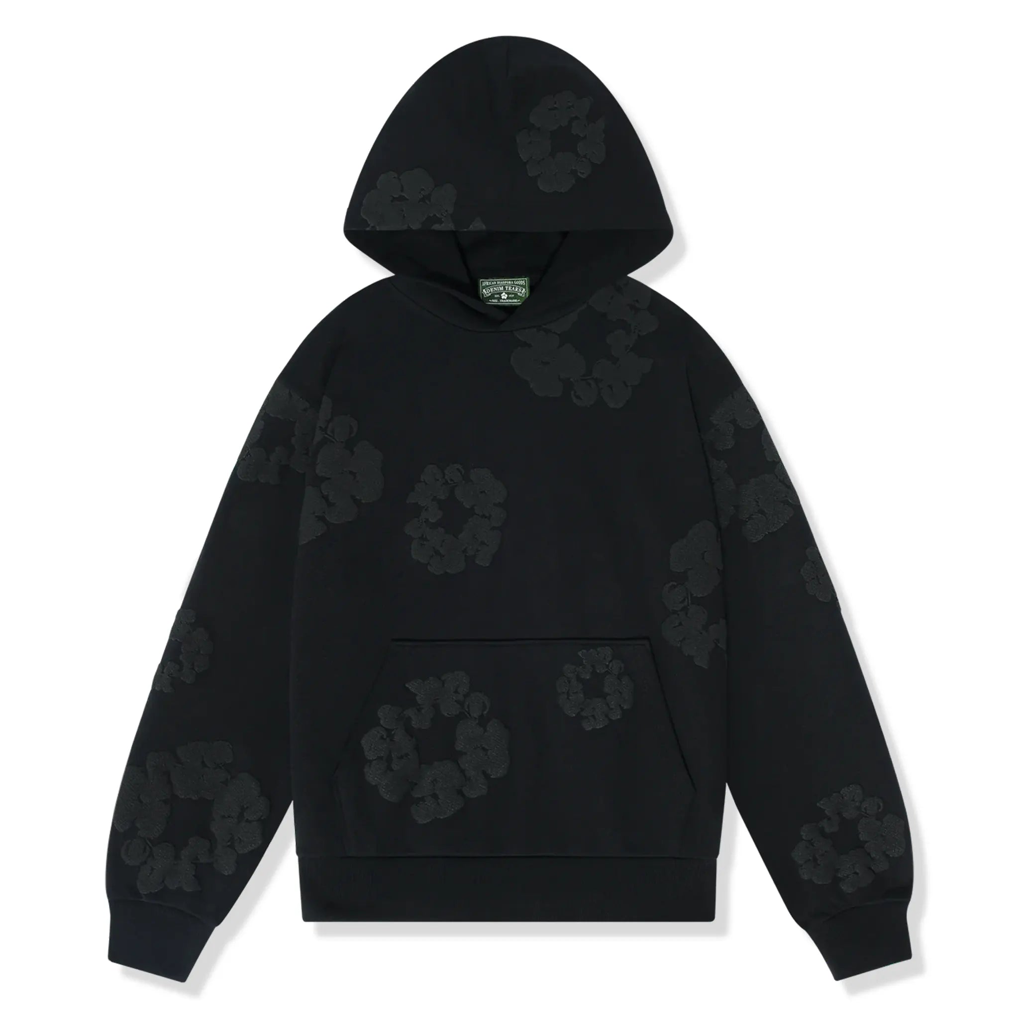 Front view of Denim Tears Cotton Wreath Black Monochrome Hoodie 5650 1SS240106CWHS BLAC
