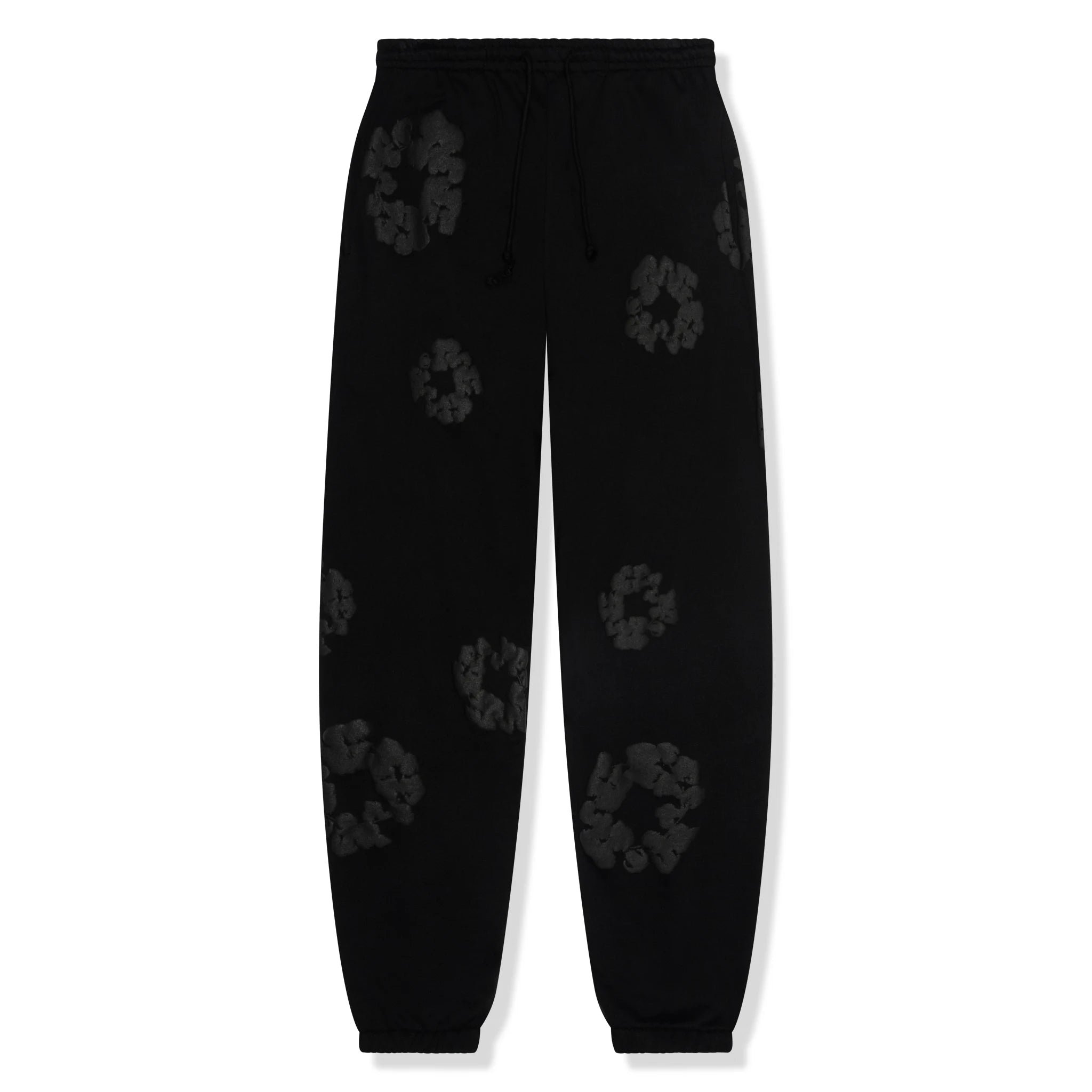 Front view of Denim Tears Cotton Wreath Black Monochrome Sweatpants