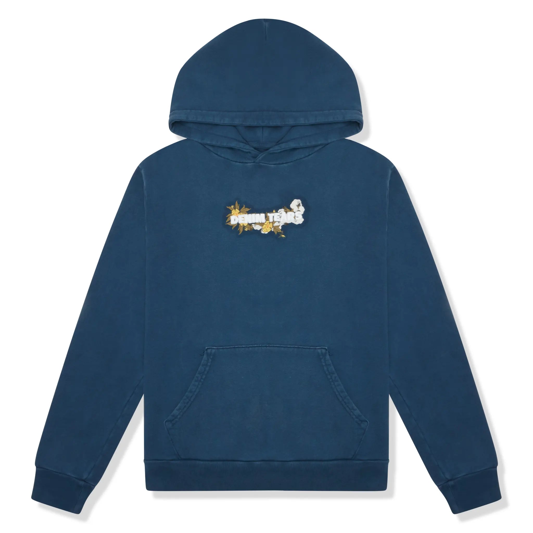 Front View of Denim Tears Embroidered Logo Navy Hoodie