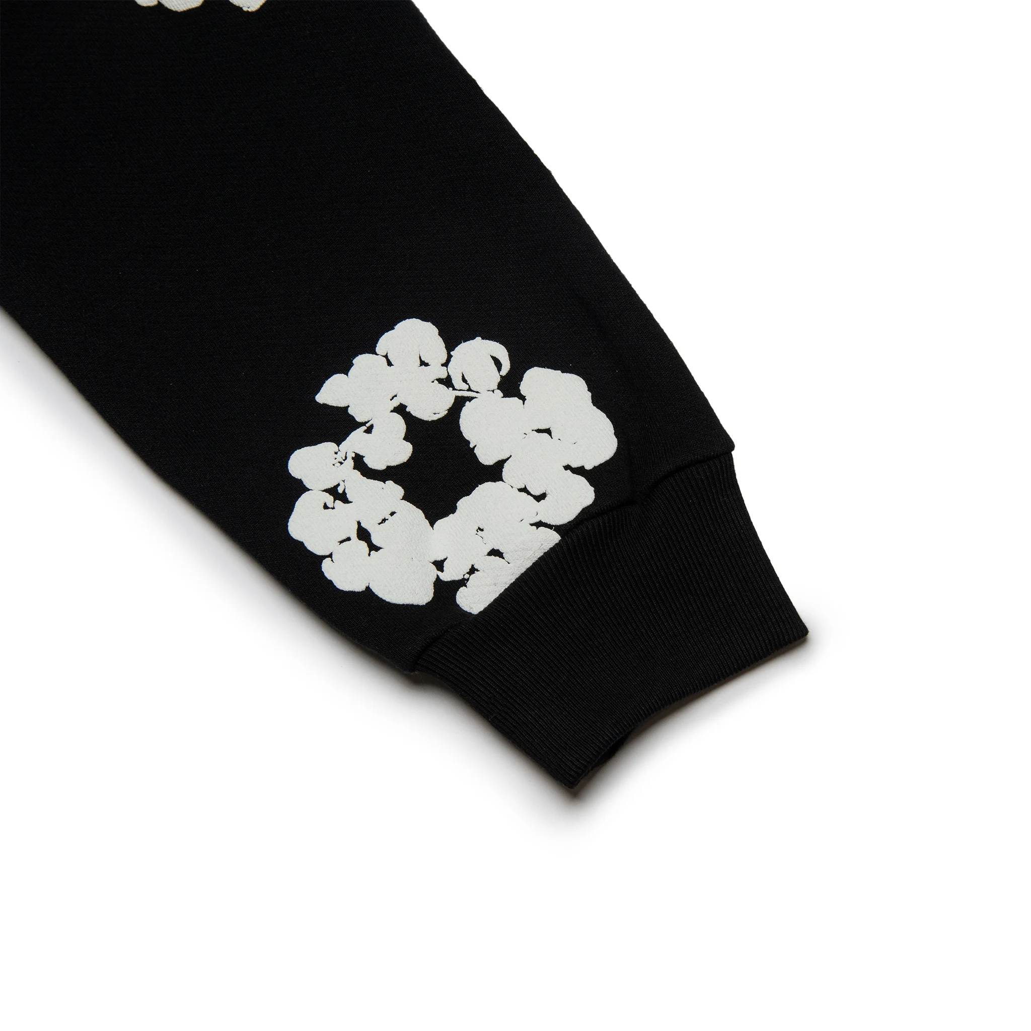 Sleeve view of Denim Tears The Cotton Wreath Black Hoodie