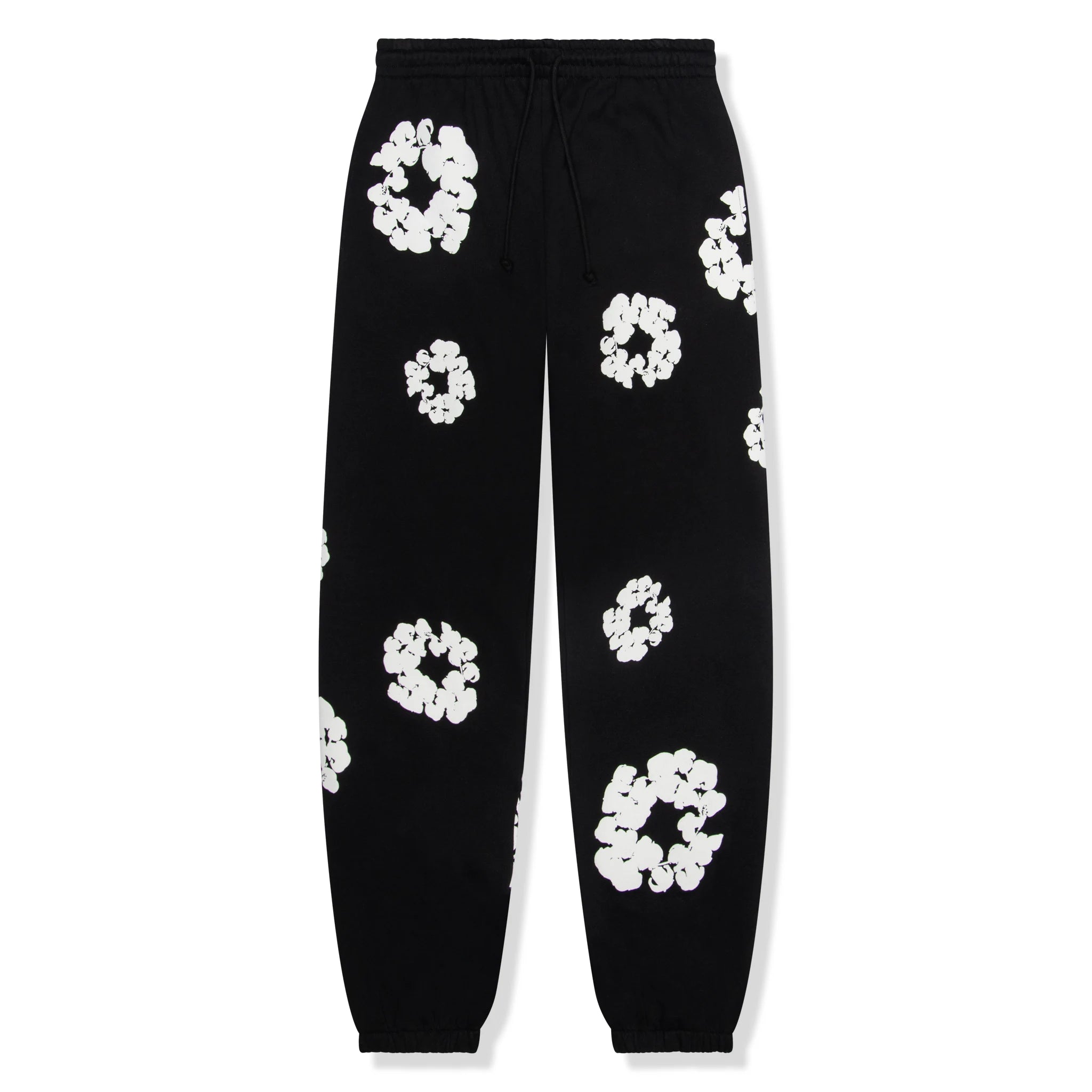 Front view of Denim Tears The Cotton Wreath Black Sweatpants