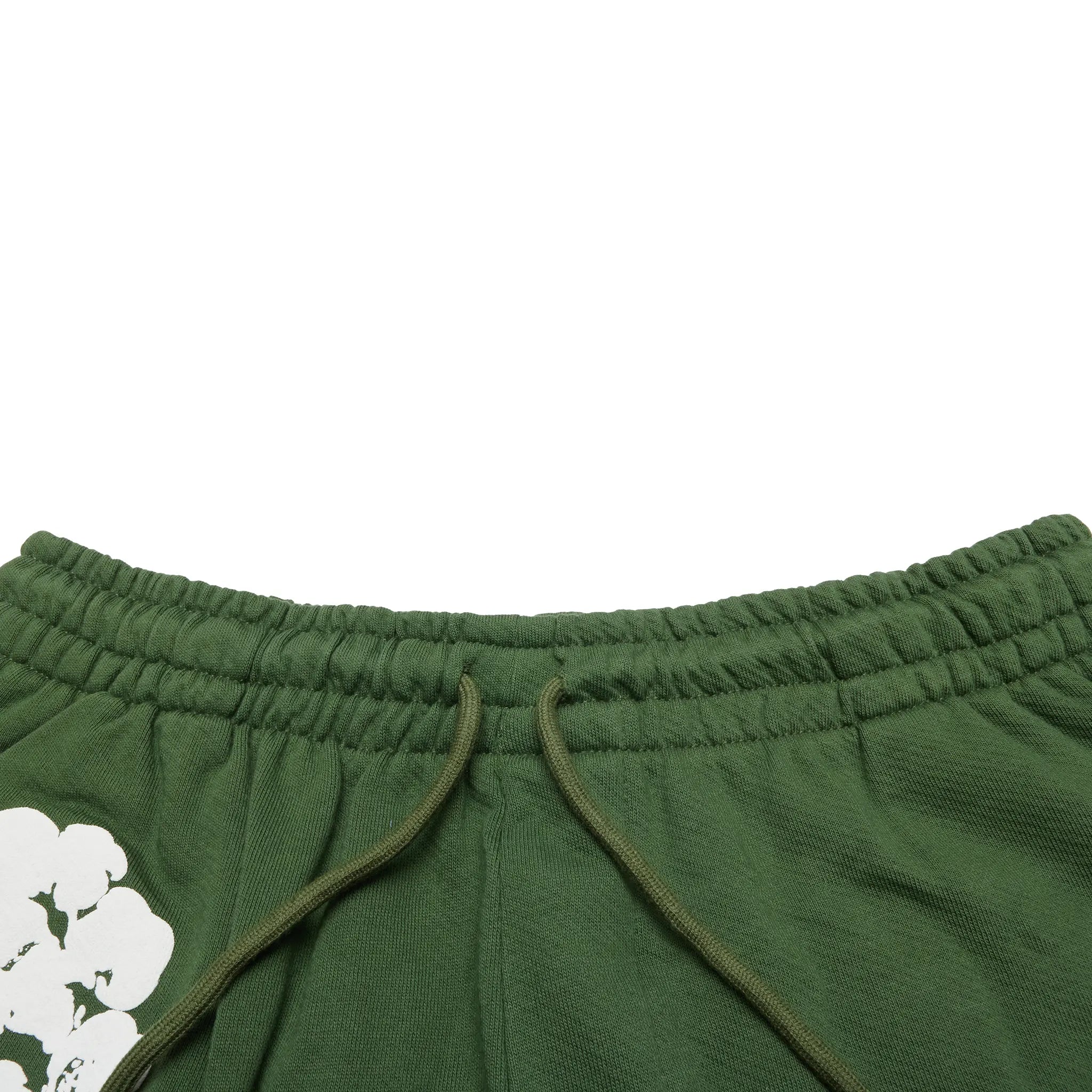 Detailed Front View of Denim Tears The Cotton Wreath Green Shorts