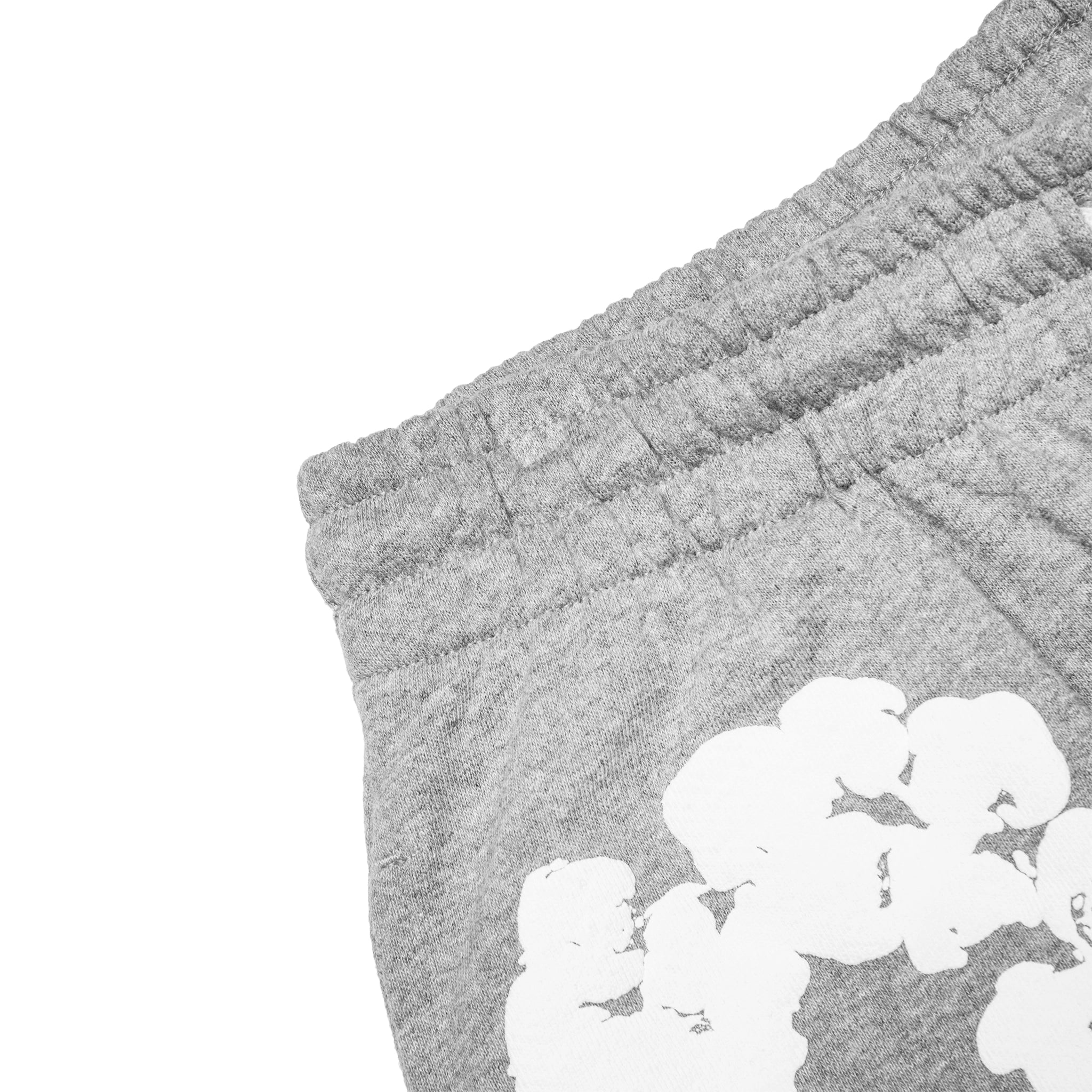 Corner view of Denim Tears The Cotton Wreath Grey Shorts