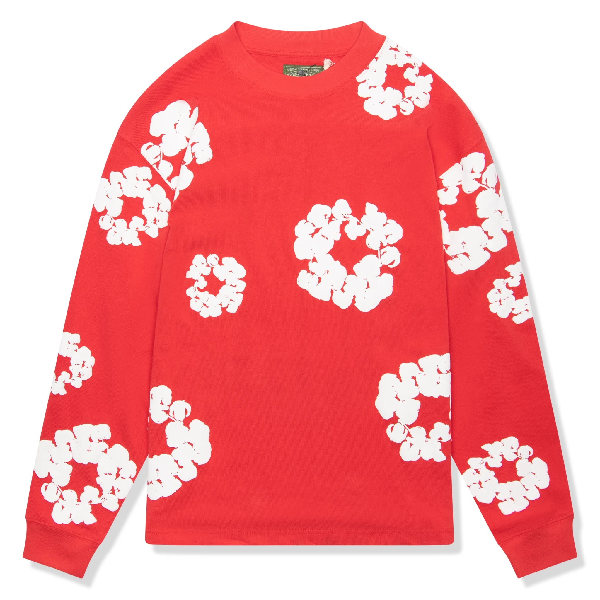Front view of Denim Tears The Cotton Wreath Long-Sleeve Red T Shirt