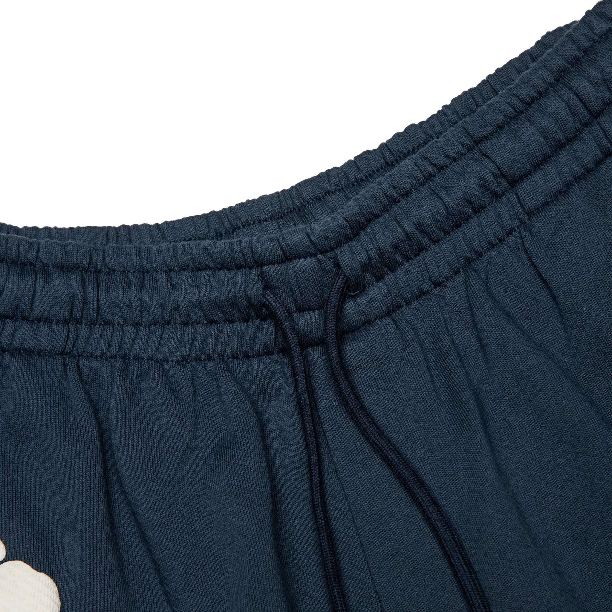 Waist view of Denim Tears The Cotton Wreath Navy Shorts