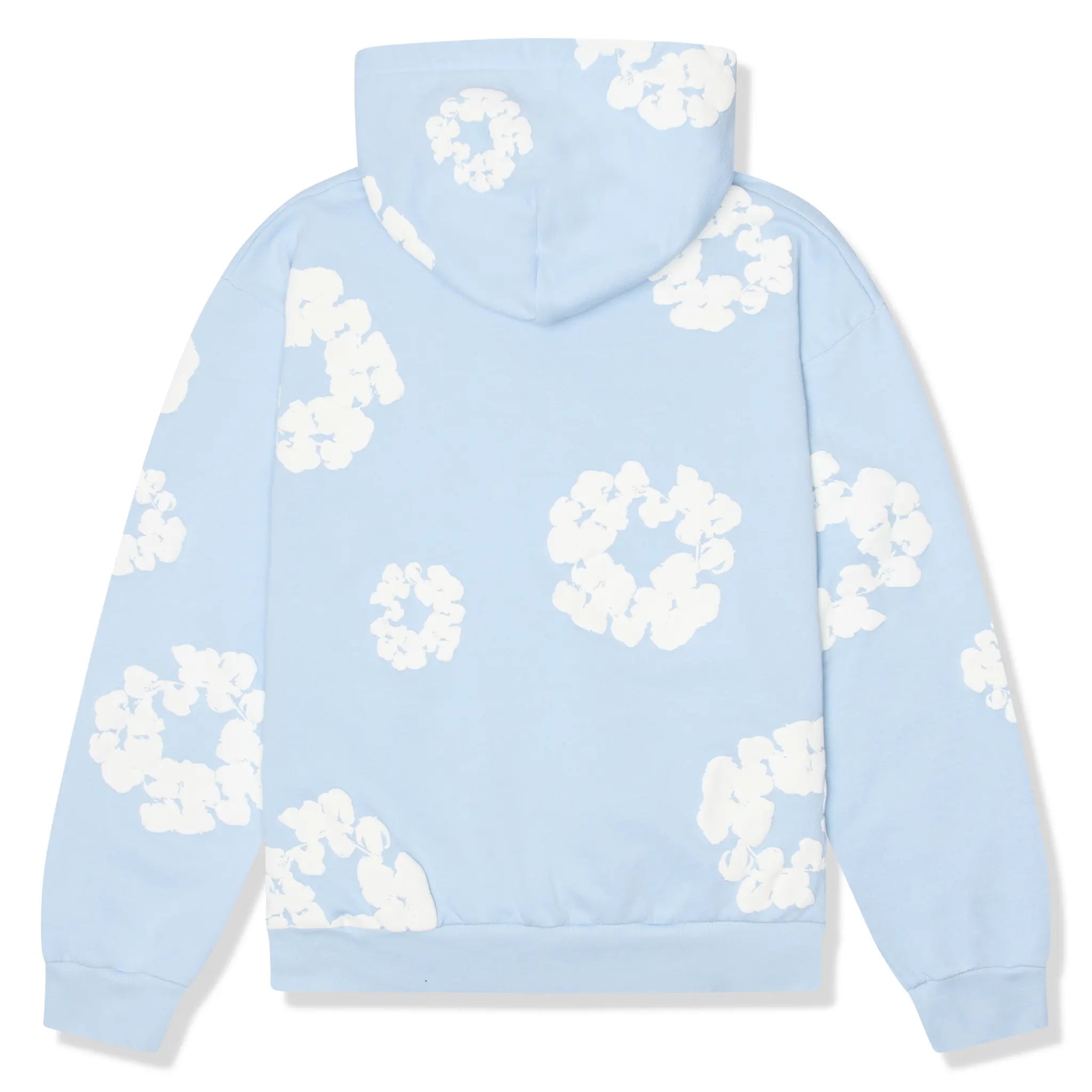 Back view of Denim Tears The Cotton Wreath Powder Blue Hoodie