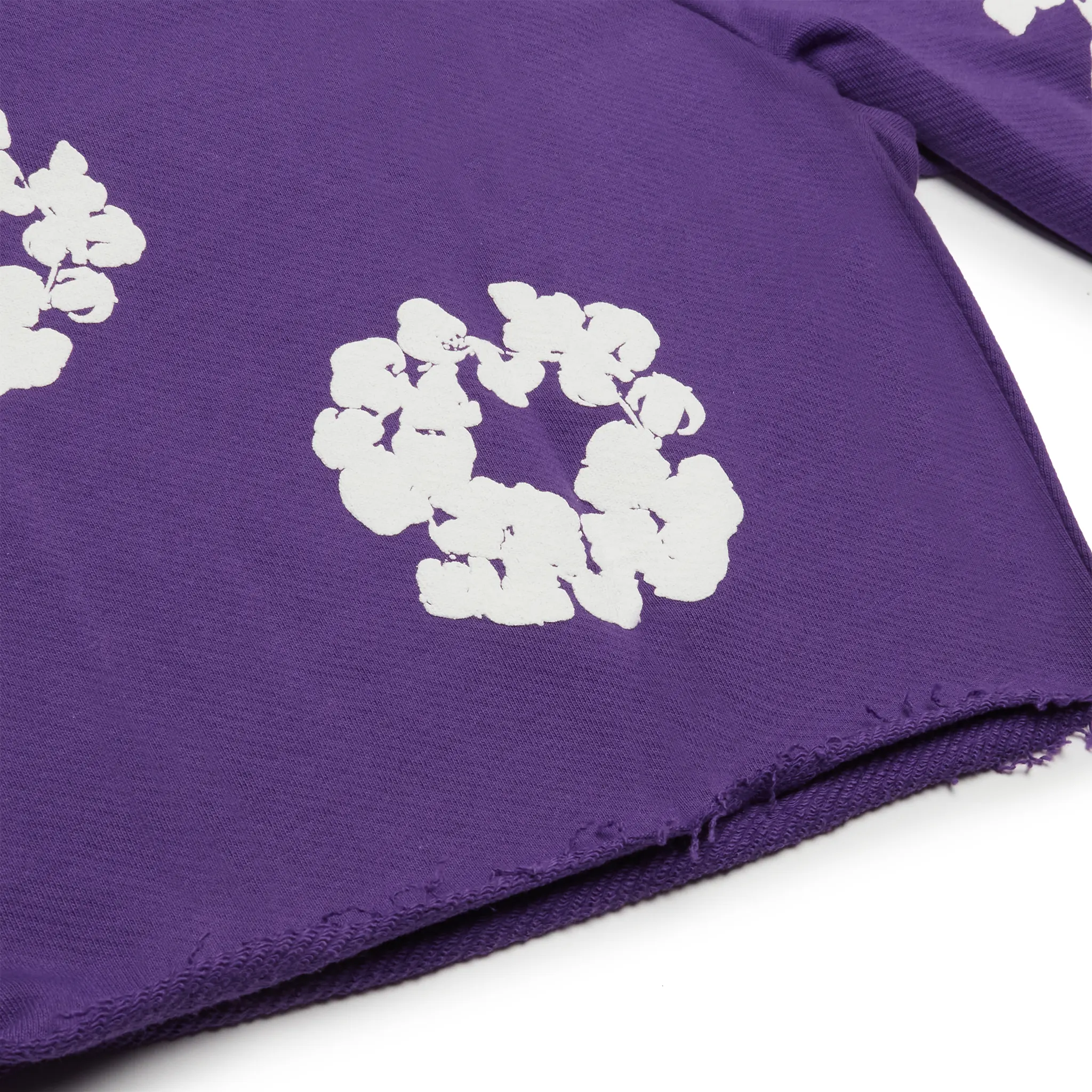 Detail view of Denim Tears The Cotton Wreath Purple Shorts