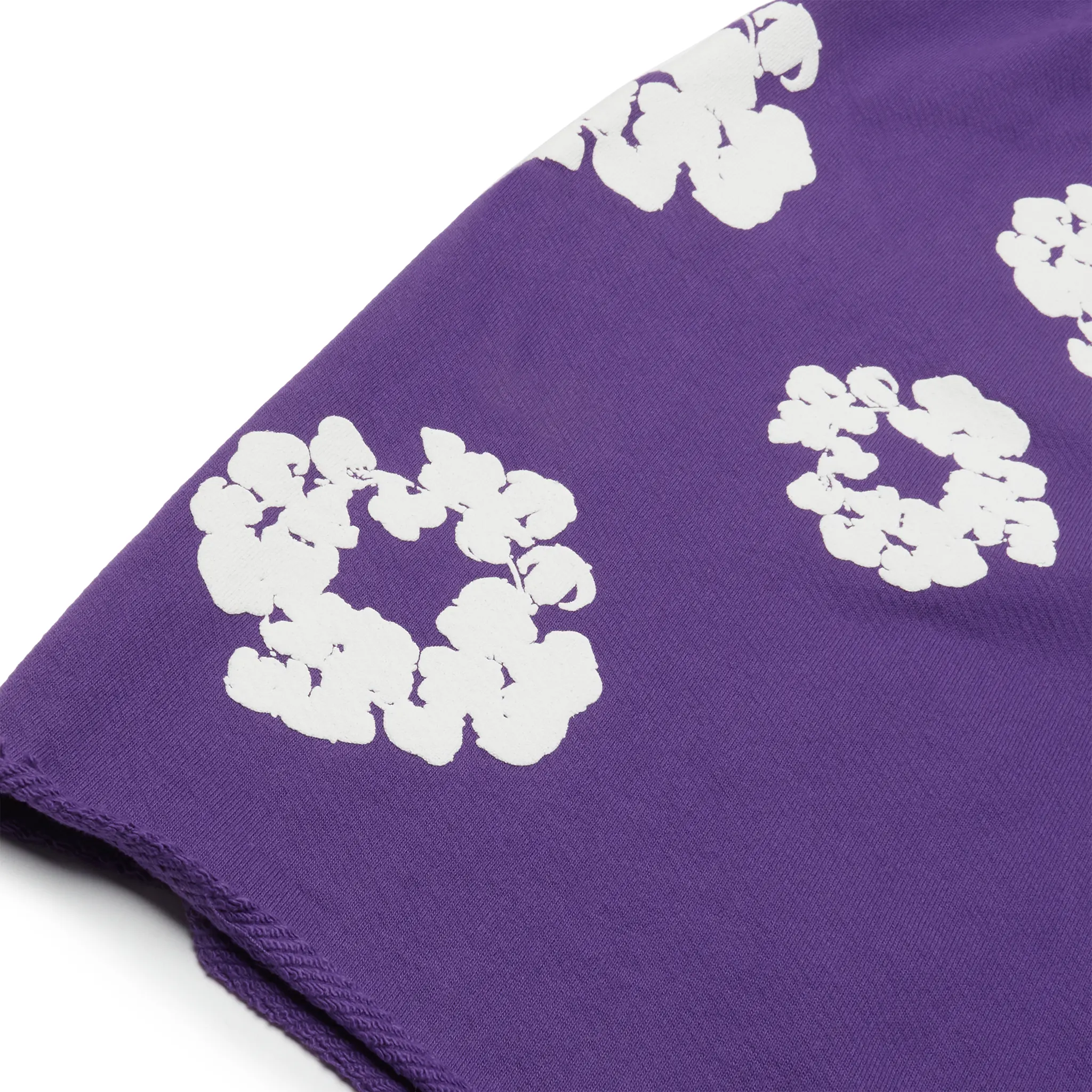 Detail view of Denim Tears The Cotton Wreath Purple Shorts