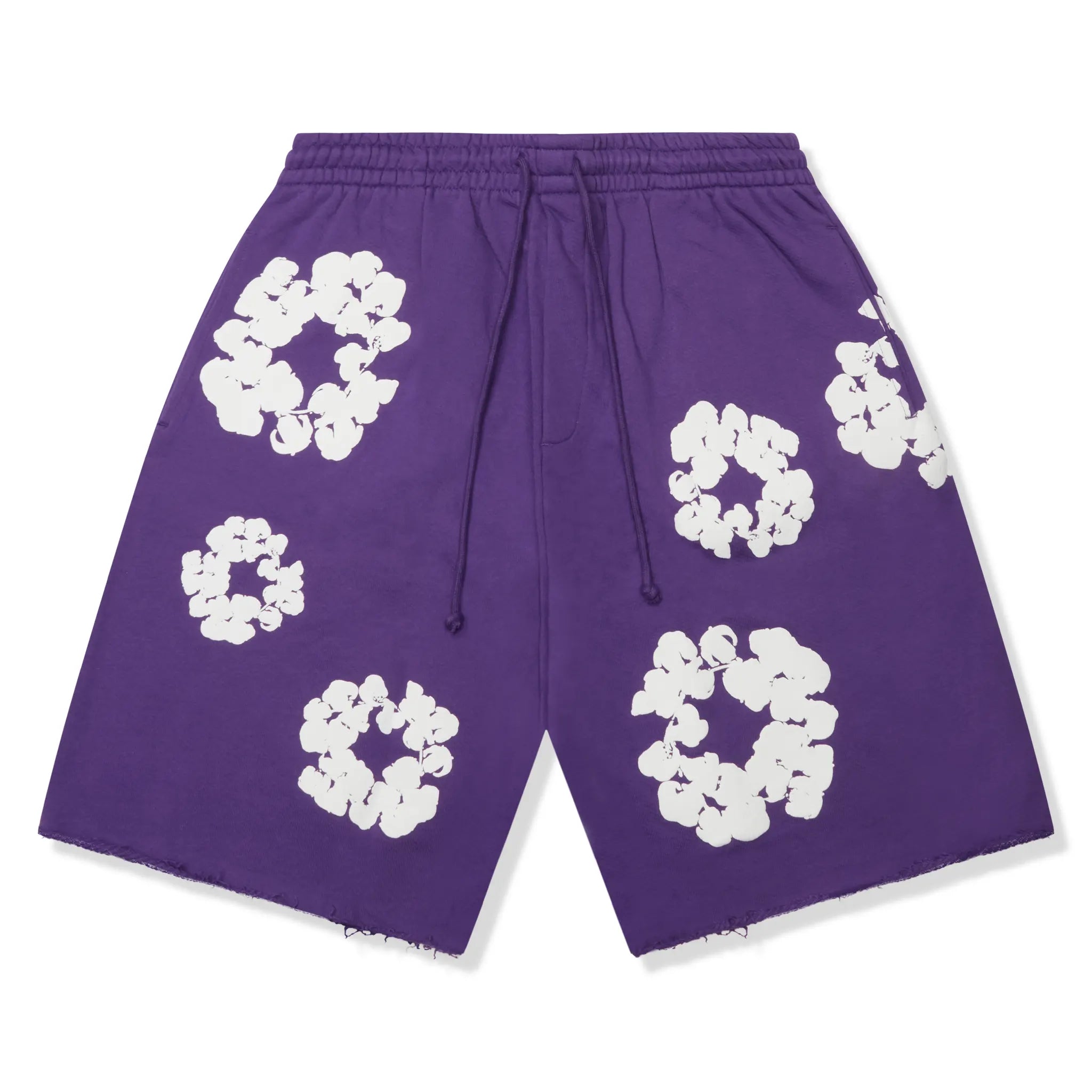 Front view of Denim Tears The Cotton Wreath Purple Shorts