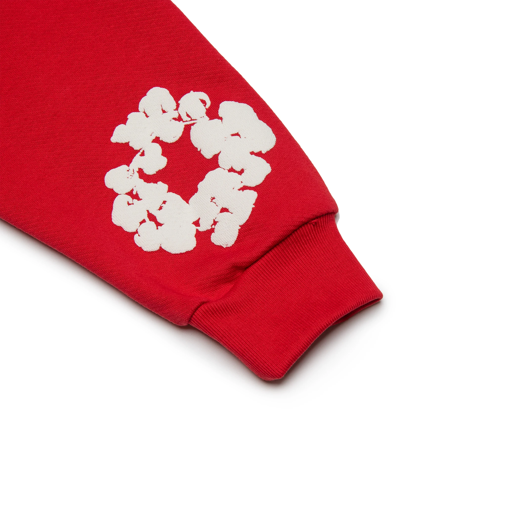 Sleeve view of Denim Tears The Cotton Wreath Red Hoodie