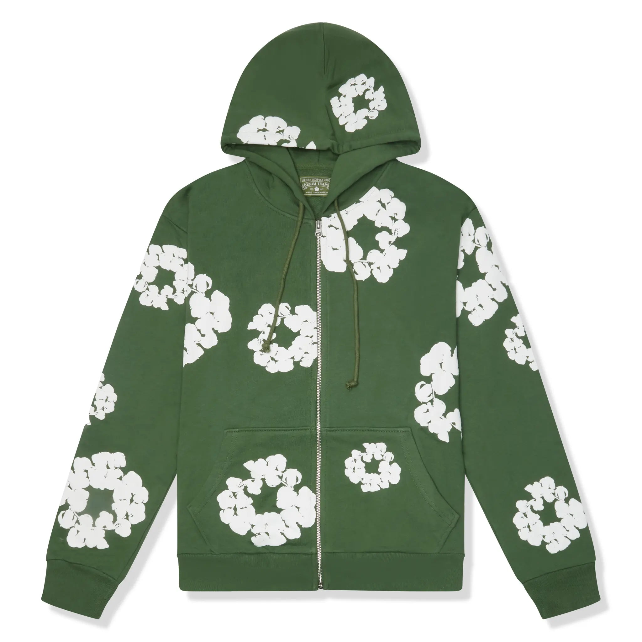 Front View of Denim Tears The Cotton Wreath Zip Up Green Hoodie