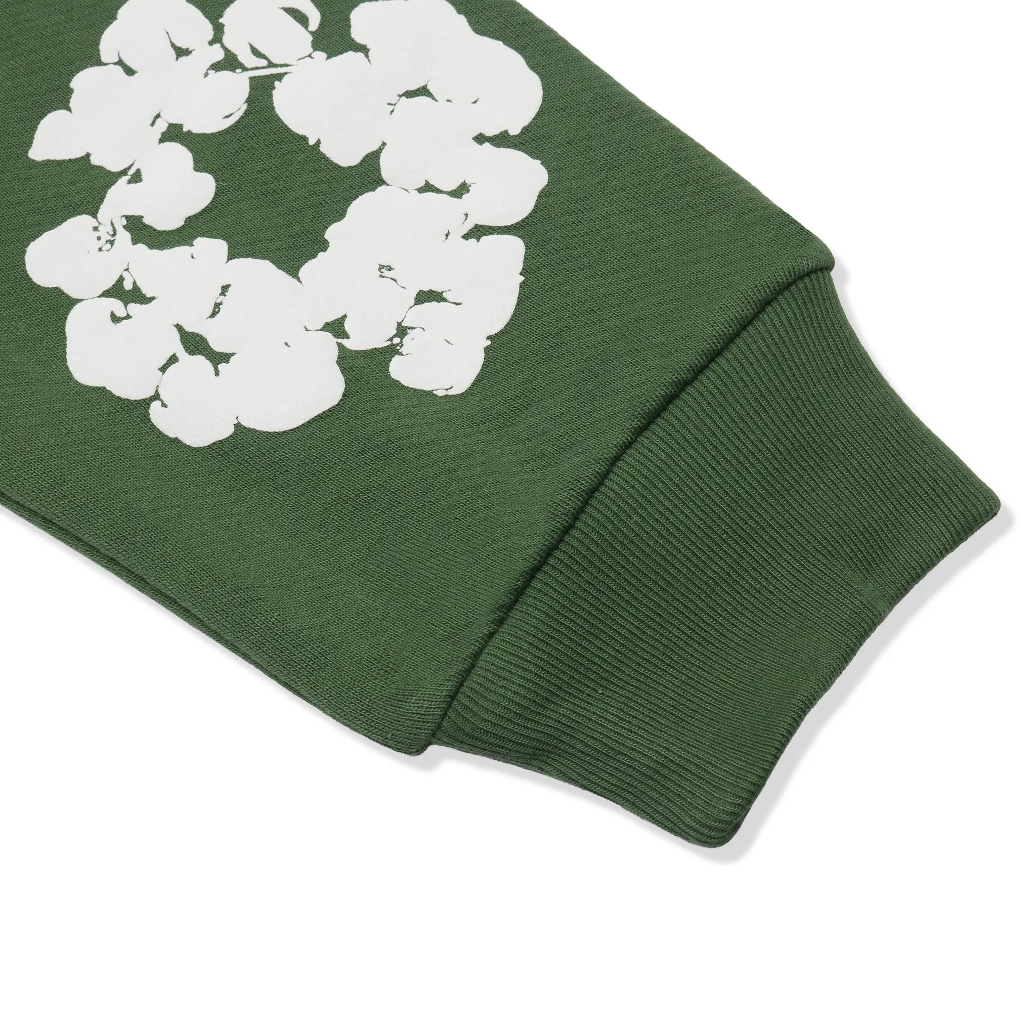 Sleeve View of Denim Tears The Cotton Wreath Zip Up Green Hoodie