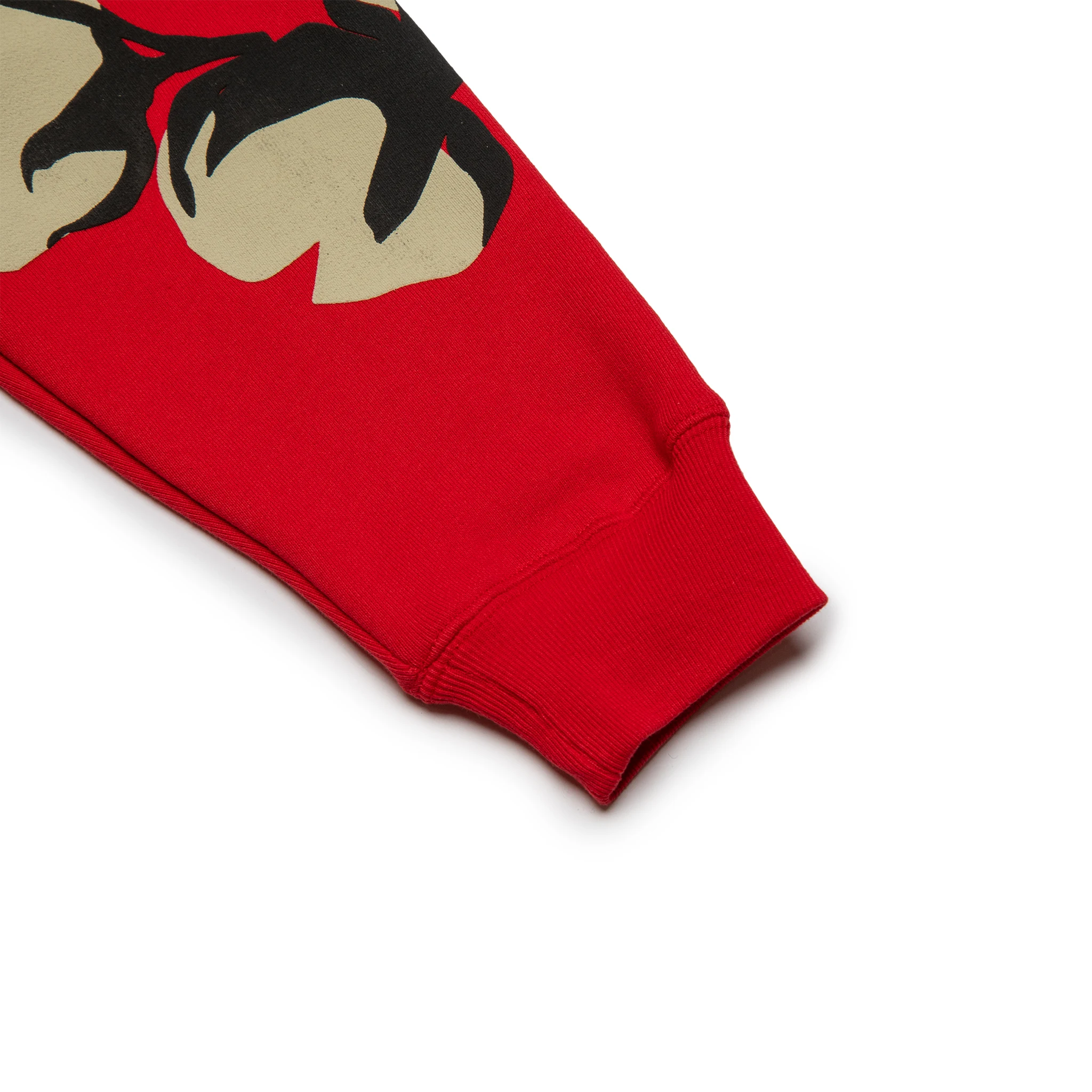 Sleeve view of Denim Tears x CPFM Cactus Tears Red Sweatshirt