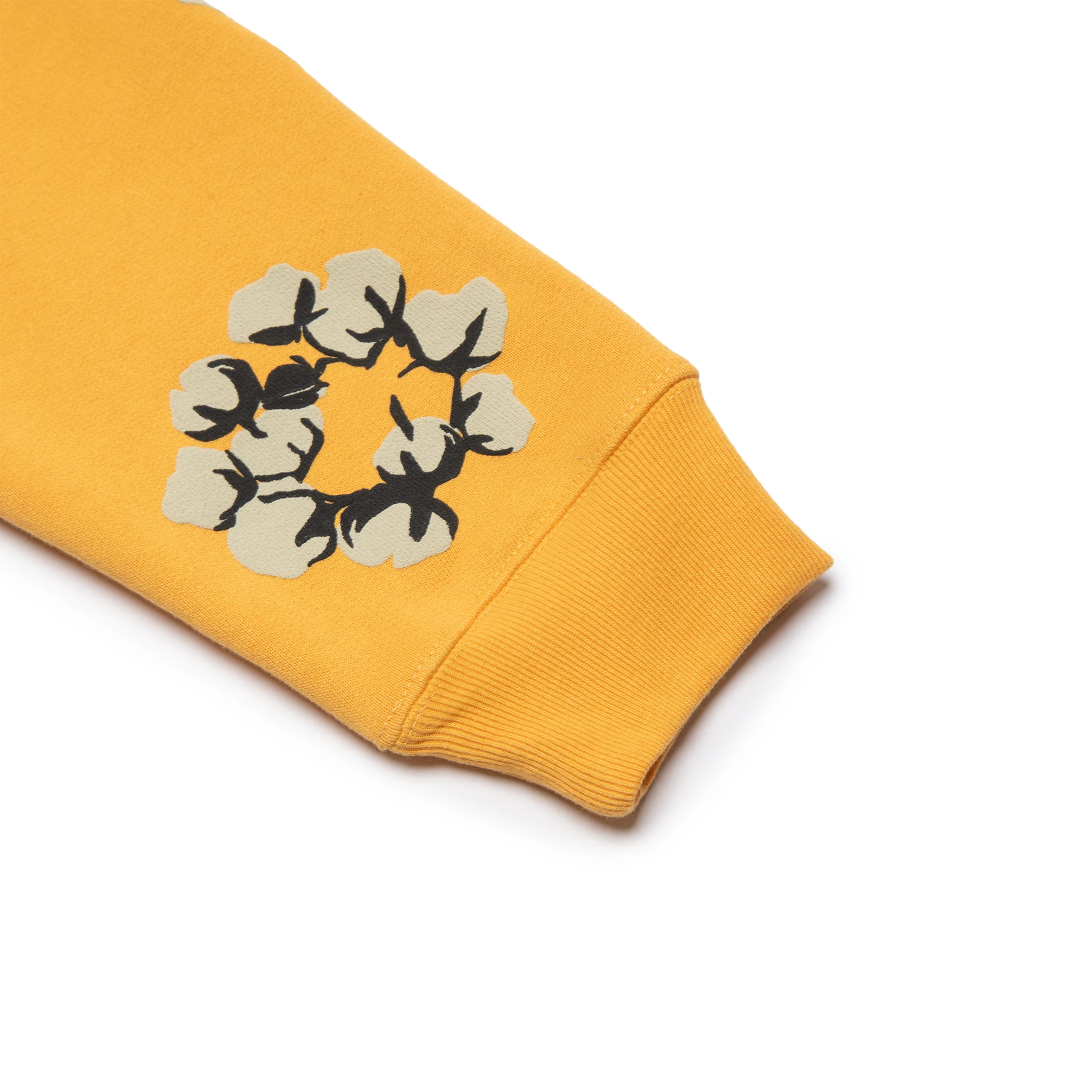 Sleeve view of Denim Tears x CPFM Cactus Tears Wreath Yellow Hoodie FW24THD024