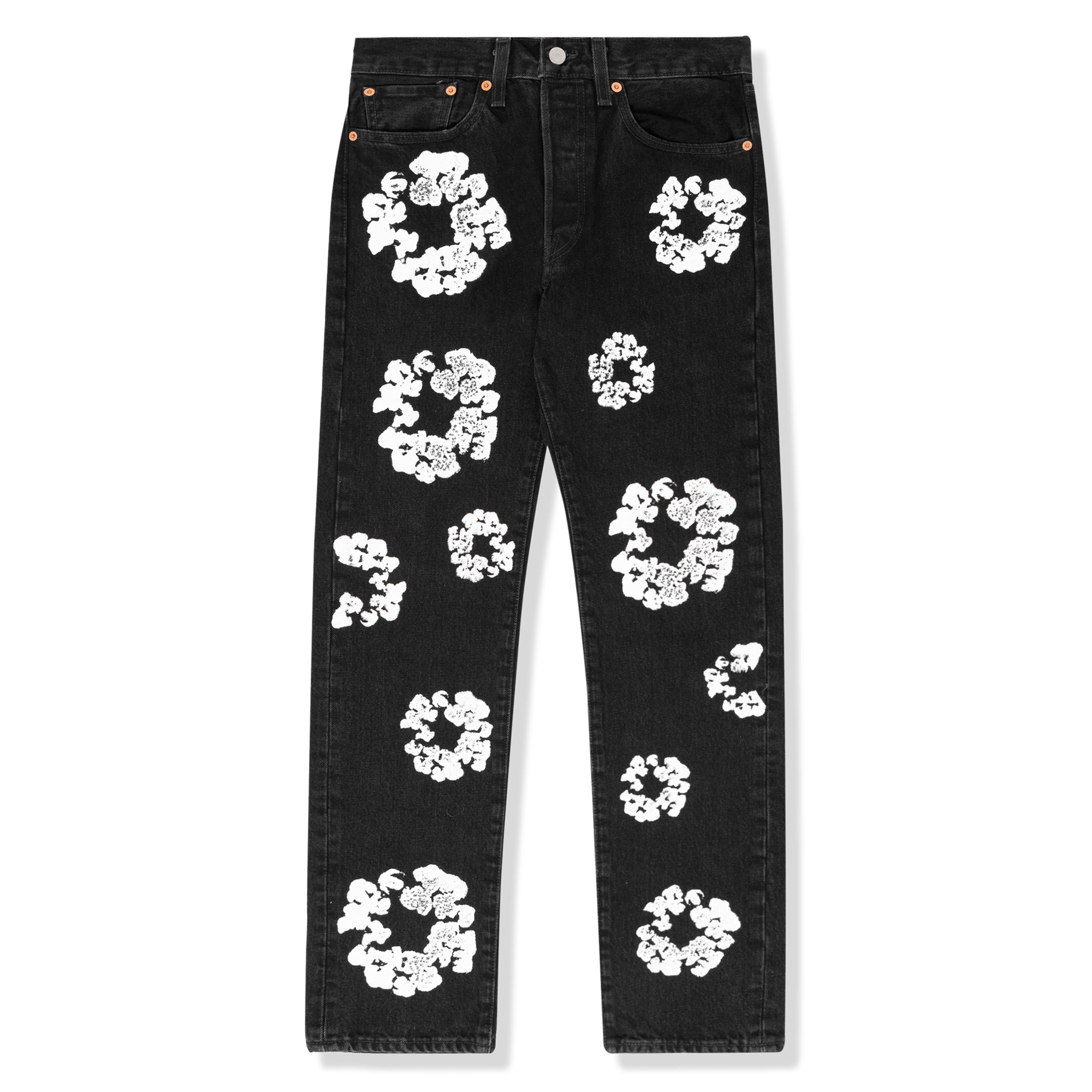 Front view of Denim Tears x Levi's Cotton Wreath Jeans Black DT501-003-30