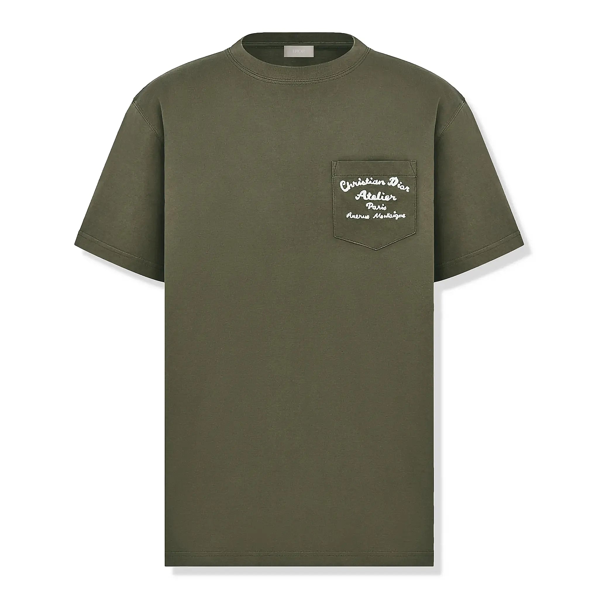 Front view of Dior 'Christian Dior Atelier' Relaxed Fit Khaki T Shirt 293J645A0677_C680