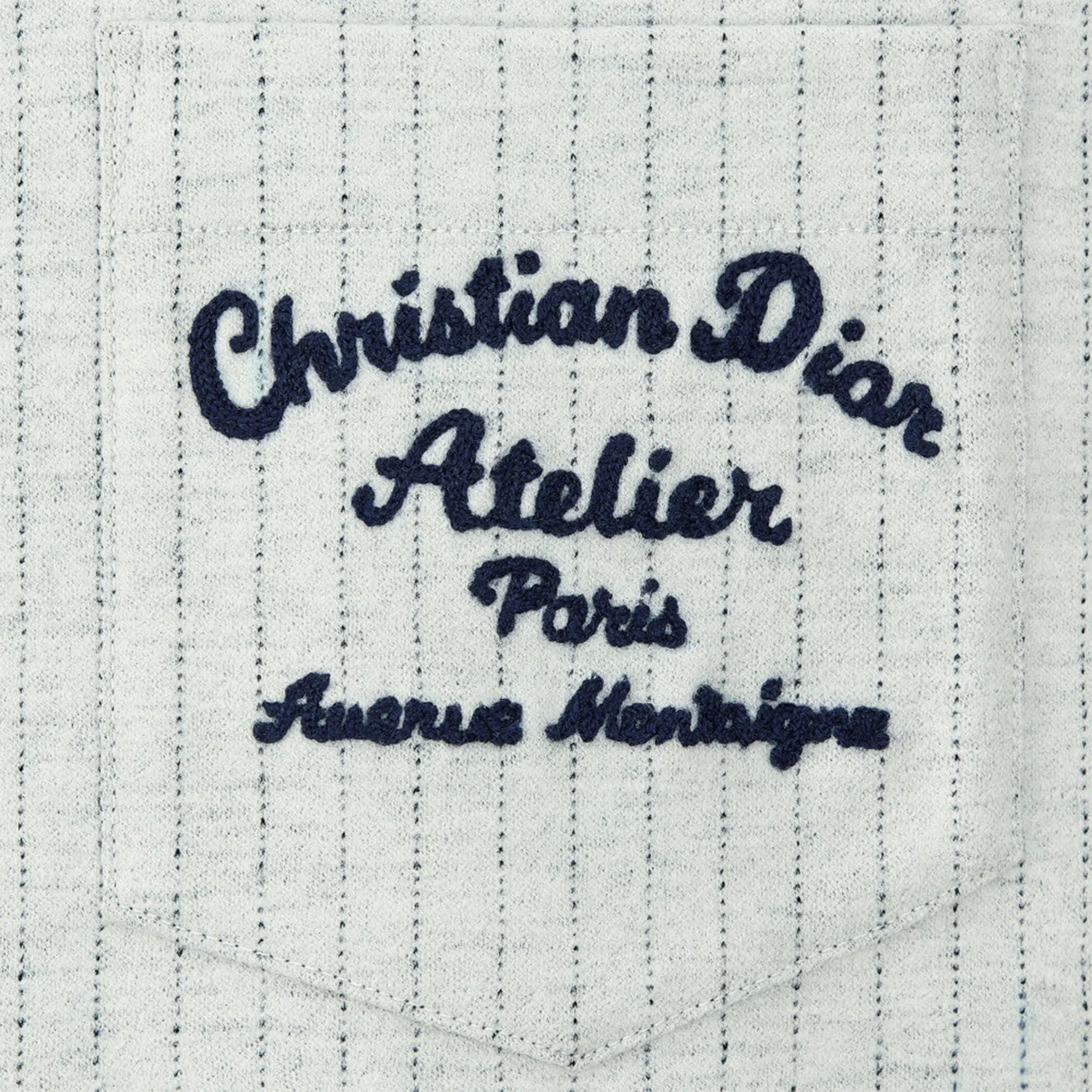 Detailed View of Dior Atelier Striped Chest Logo Grey T Shirt 213J637A0739_C075