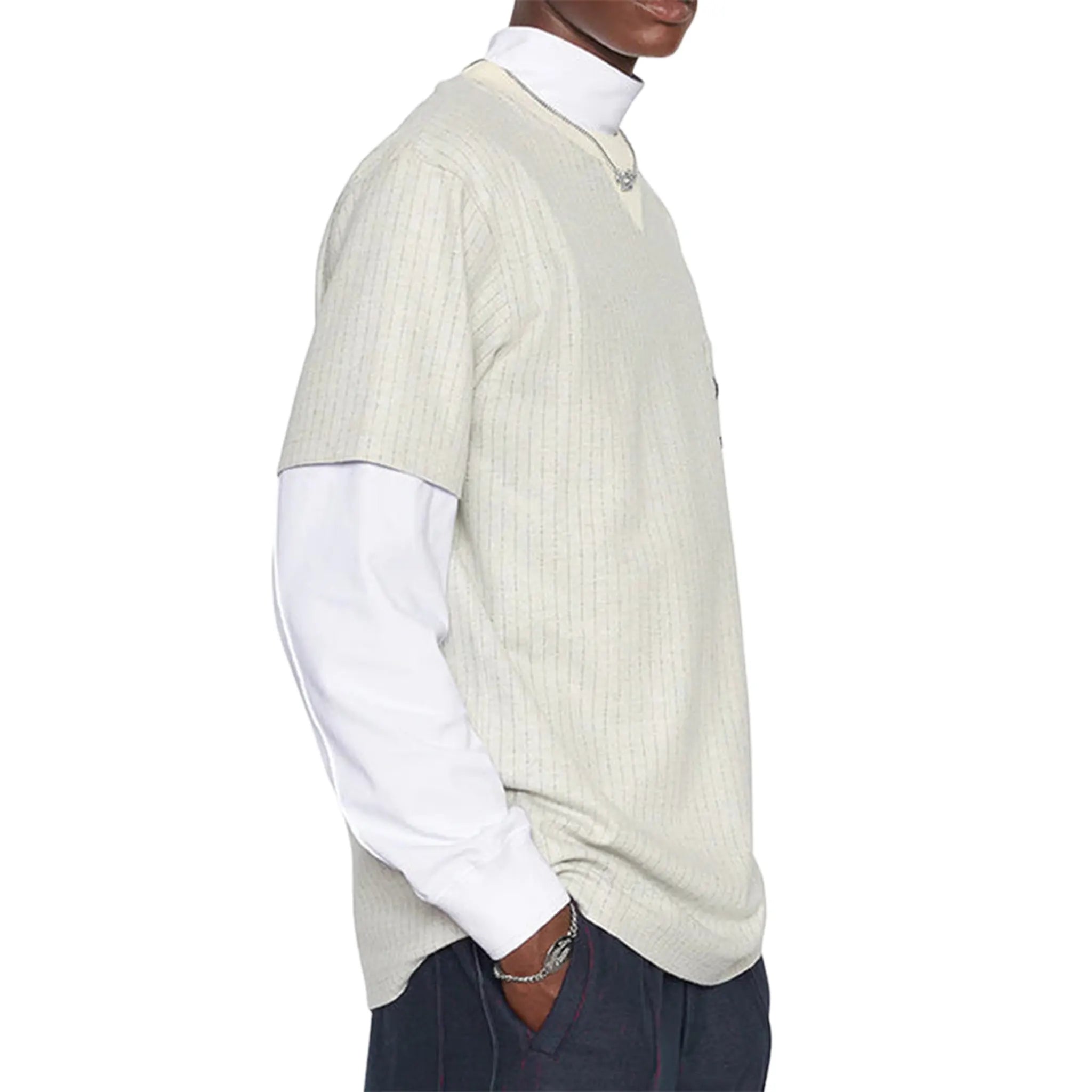 Back Side View of Dior Atelier Striped Chest Logo Grey T Shirt 213J637A0739_C075