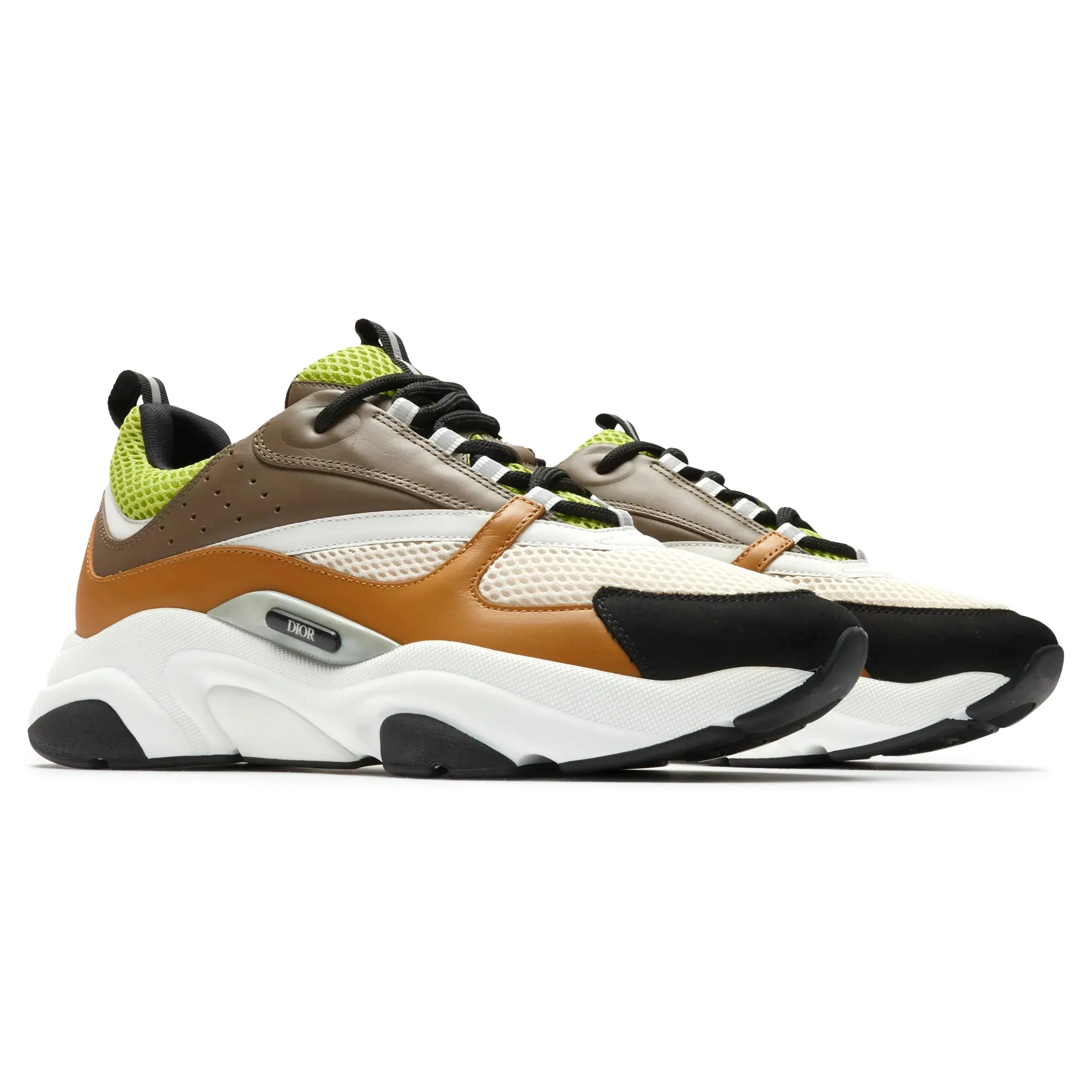 Front Side View of Dior B22 Brown Lime Green Trainer 3SN231YRK H766
