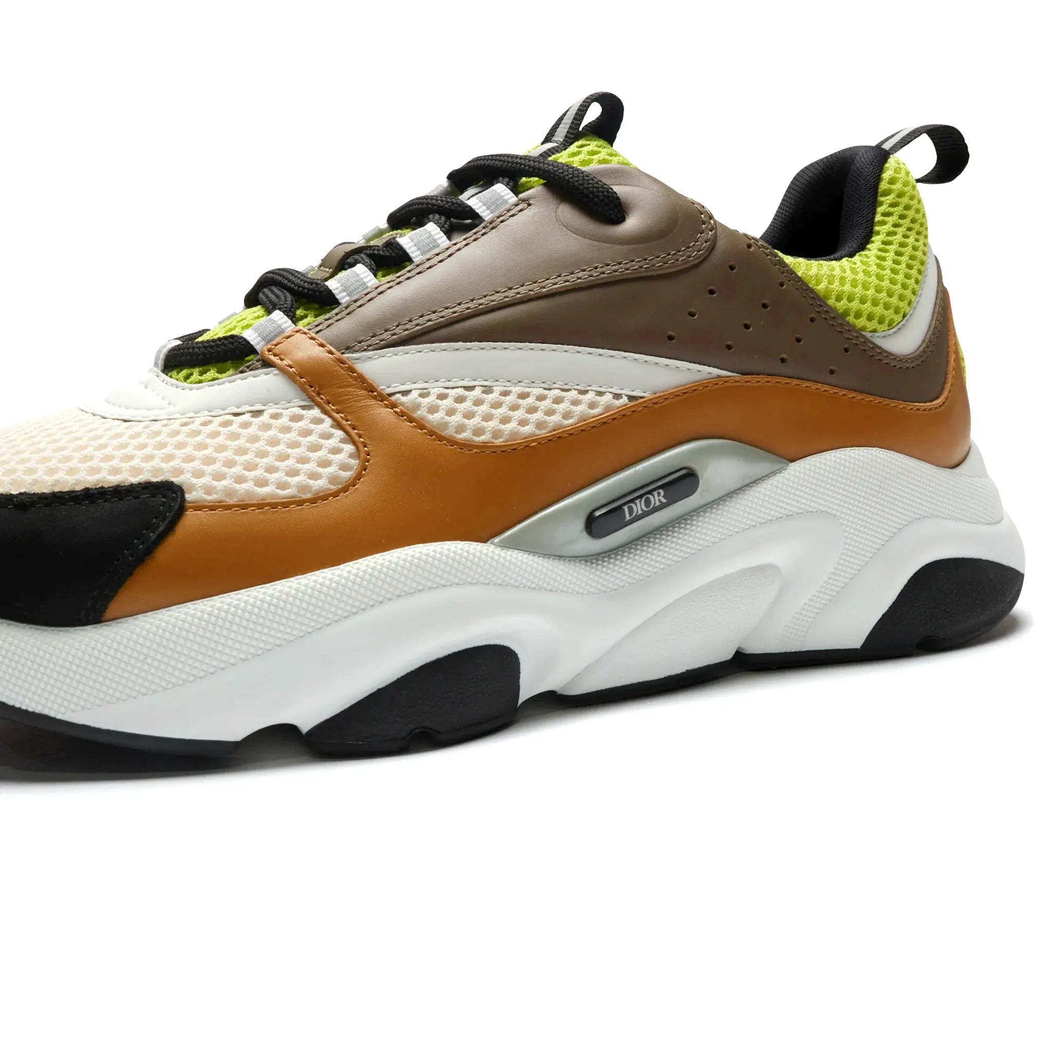 Detailed Side View of Dior B22 Brown Lime Green Trainer 3SN231YRK H766