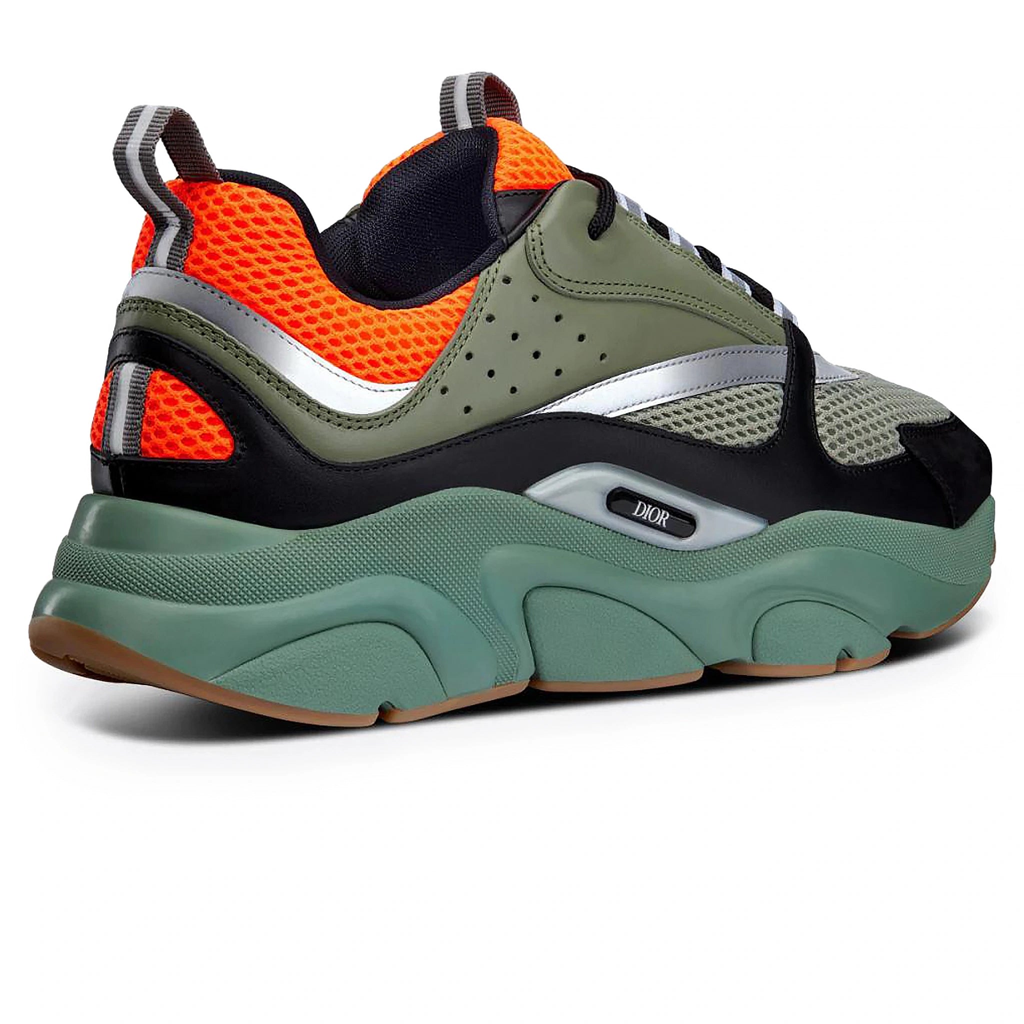 Back side view of Dior B22 Orange Olive Black Trainer 3SN231YKC_H662