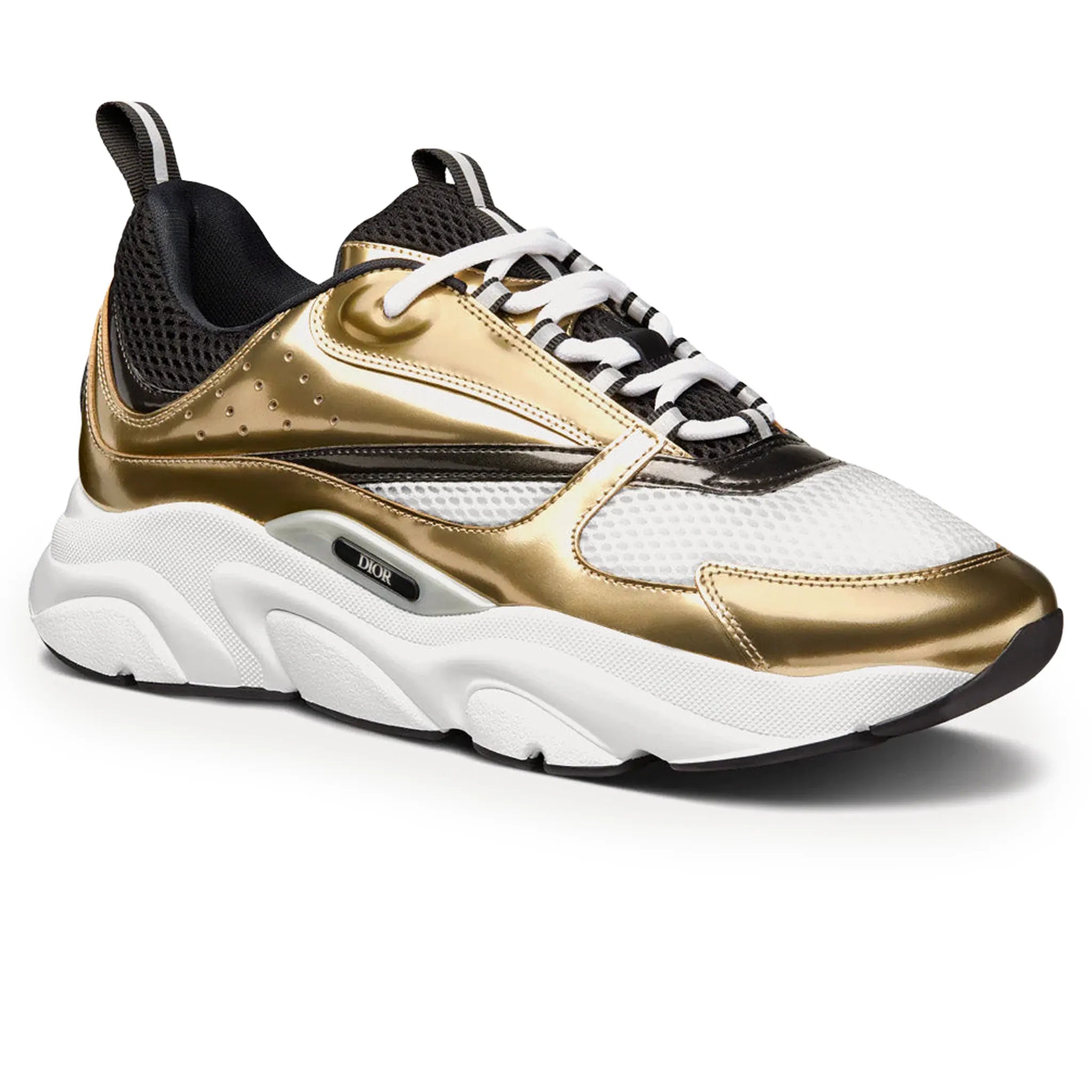 Front Side View of Dior B22 White Gold Black Trainer 3SN231ZTZ H560