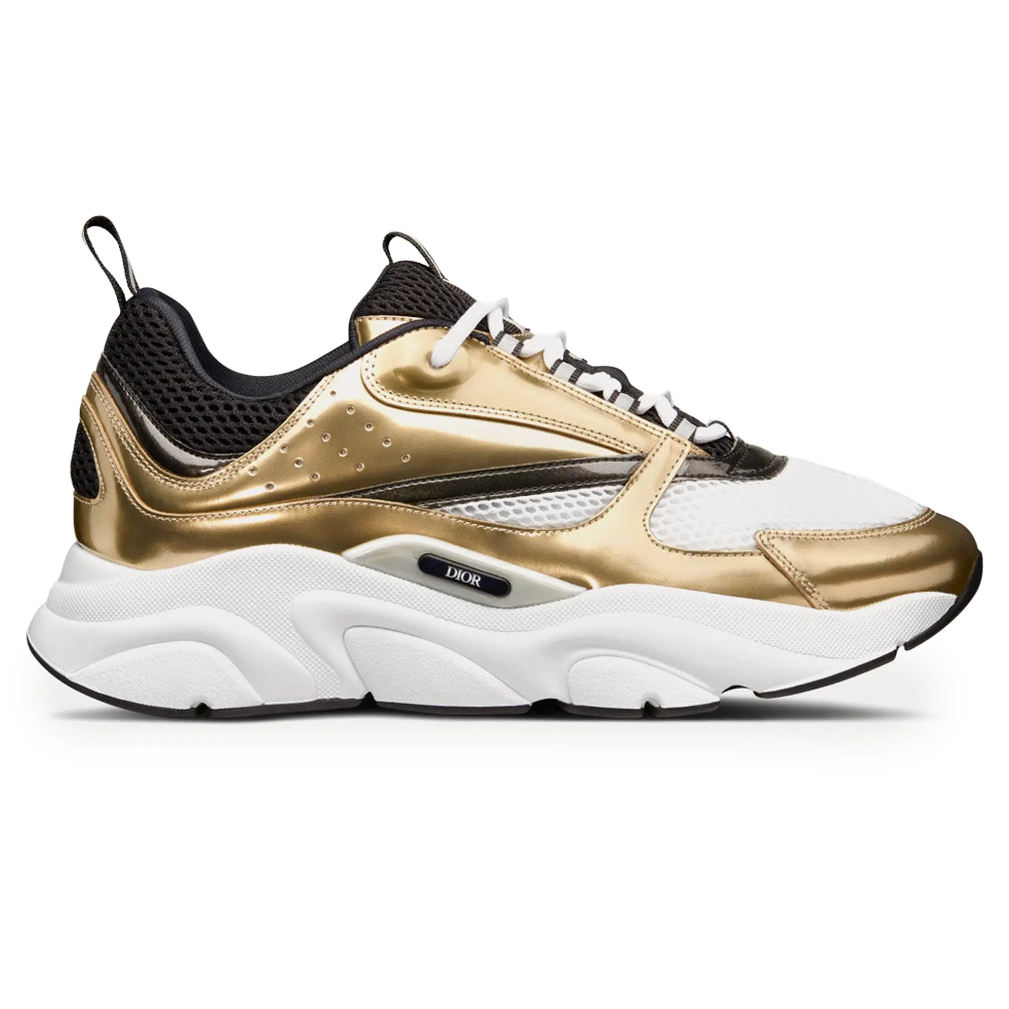 Front Side View of Dior B22 White Gold Black Trainer 3SN231ZTZ H560