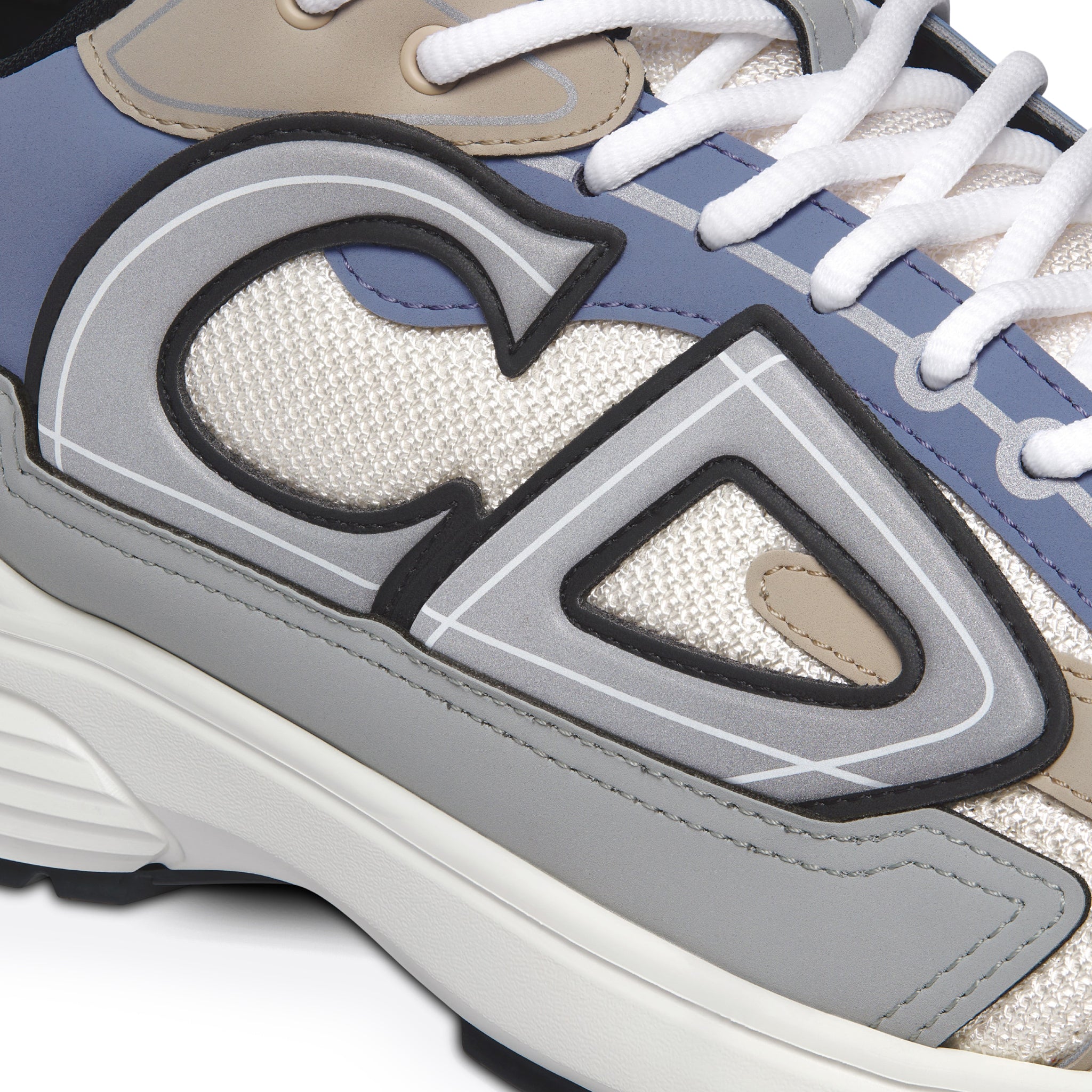 Detail view of Dior B30 Cream Beige Blue Grey Trainer 3SN279ZRB_H111