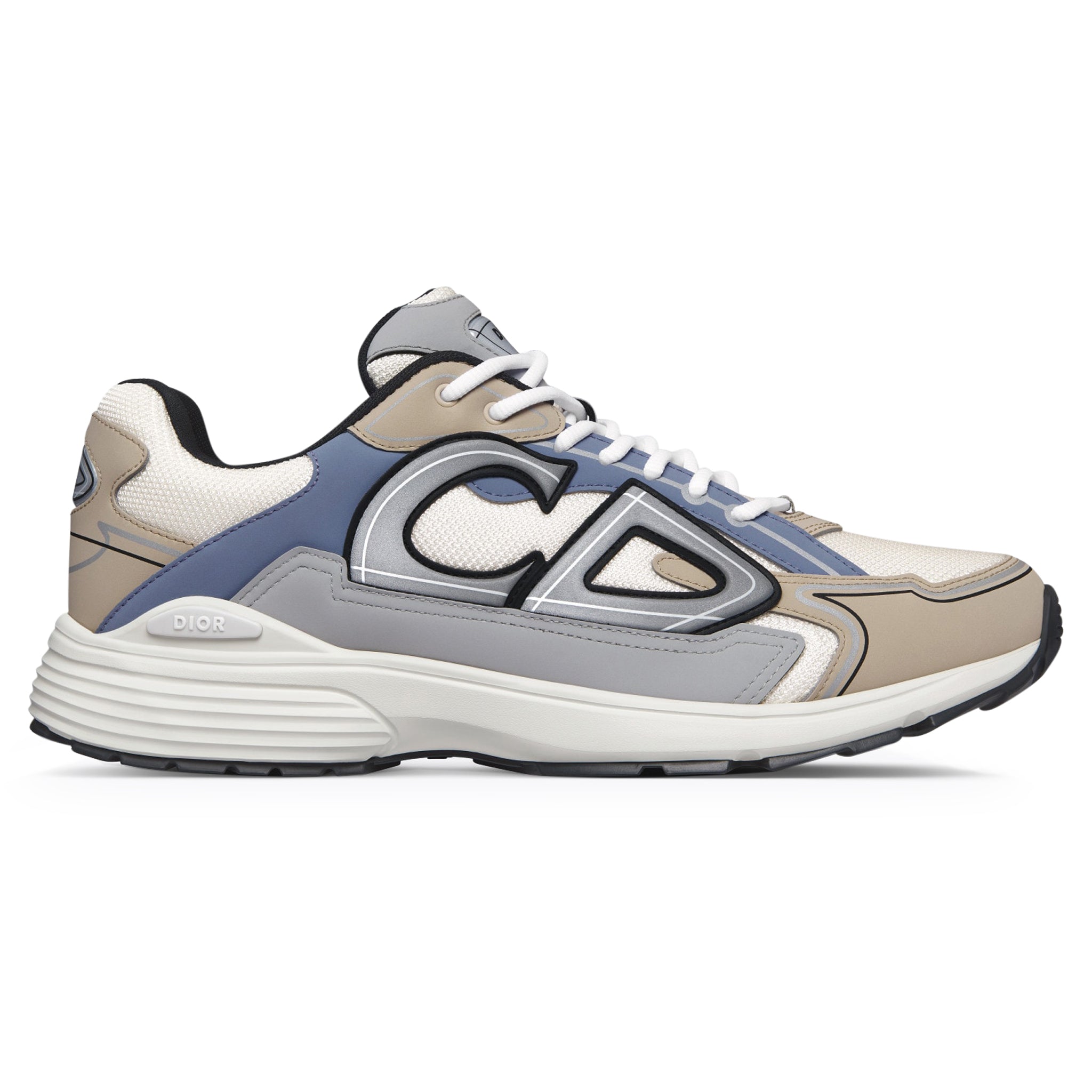 Side view of Dior B30 Cream Beige Blue Grey Trainer 3SN279ZRB_H111