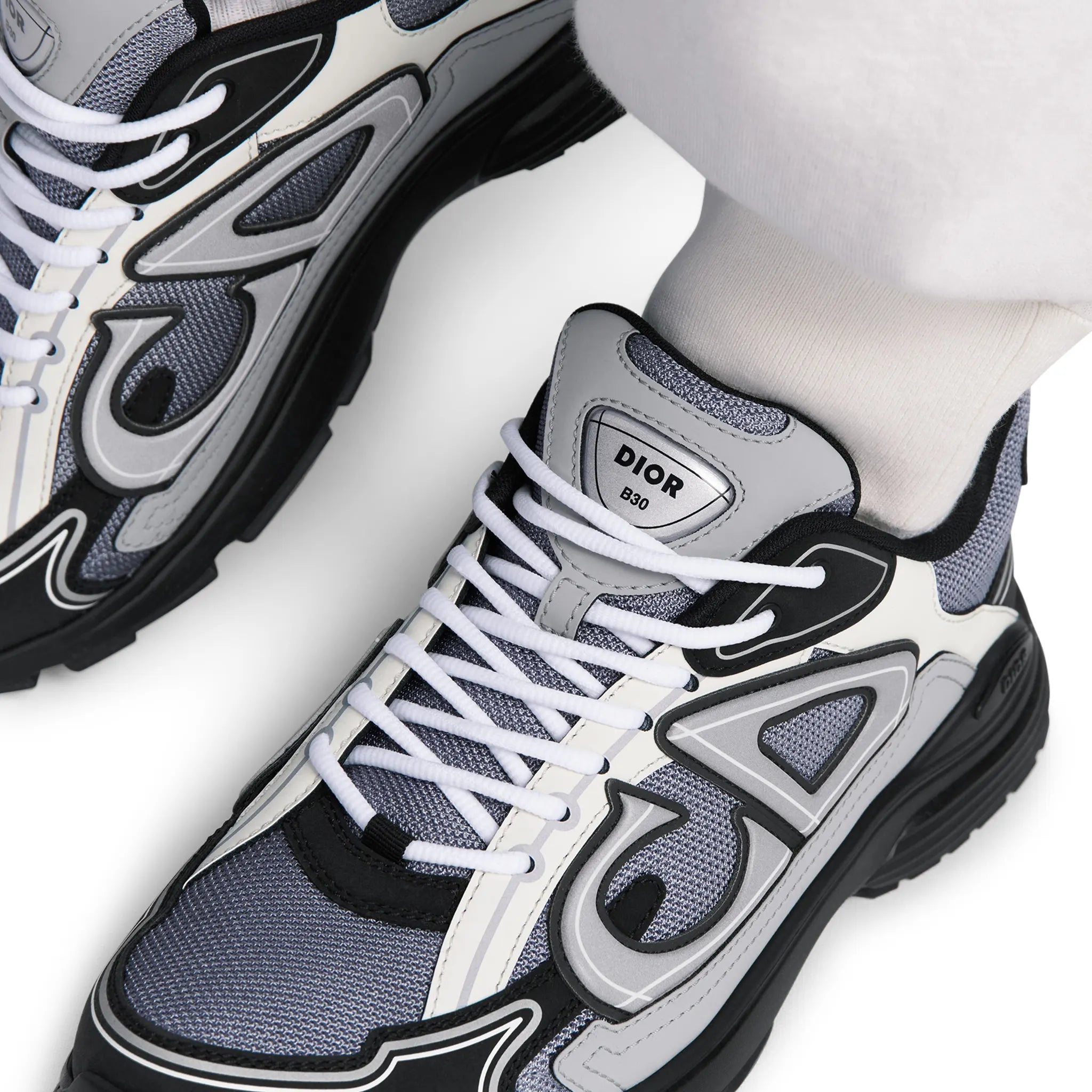 Detail view of Dior B30 Mesh Blue Grey White Black Trainer 3SN279ZRB_H068