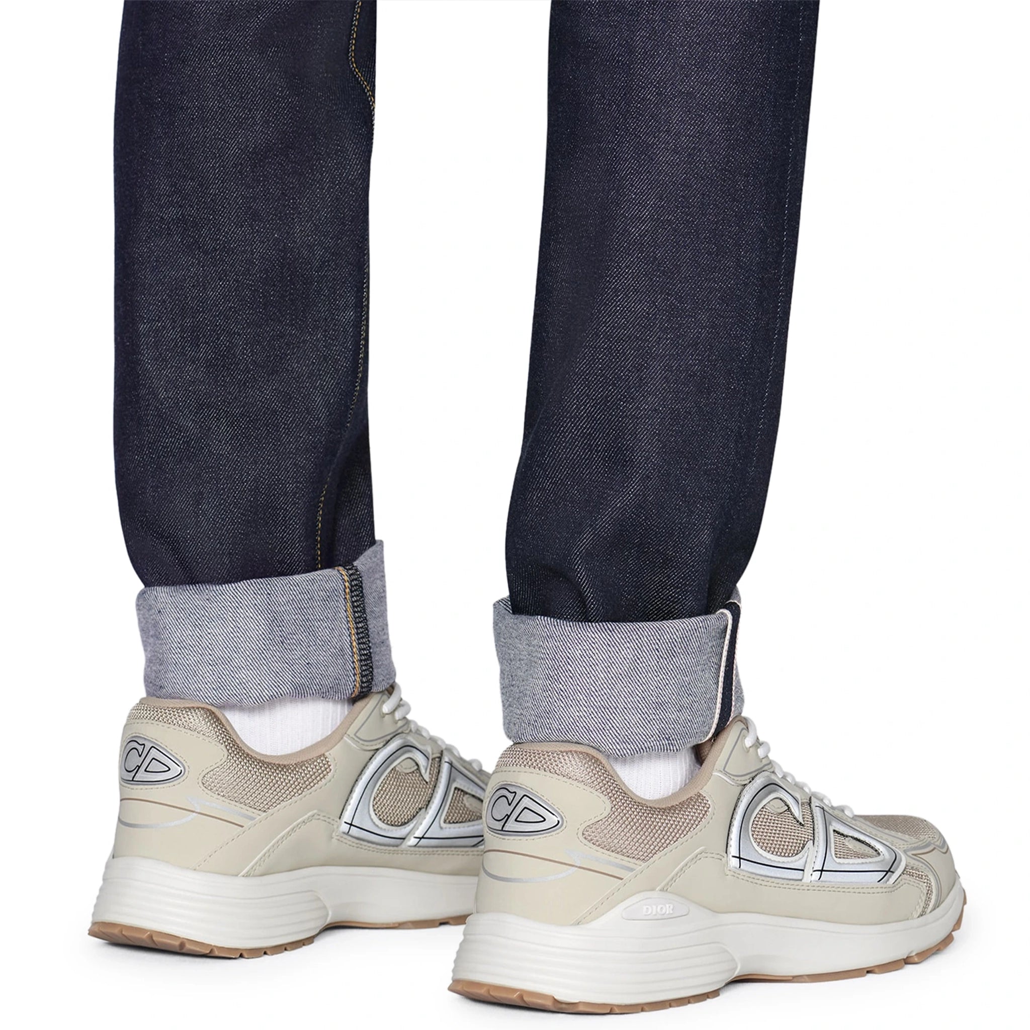 Model back view of Dior B30 Mesh Cream Trainer 3SN279ZMA_H161