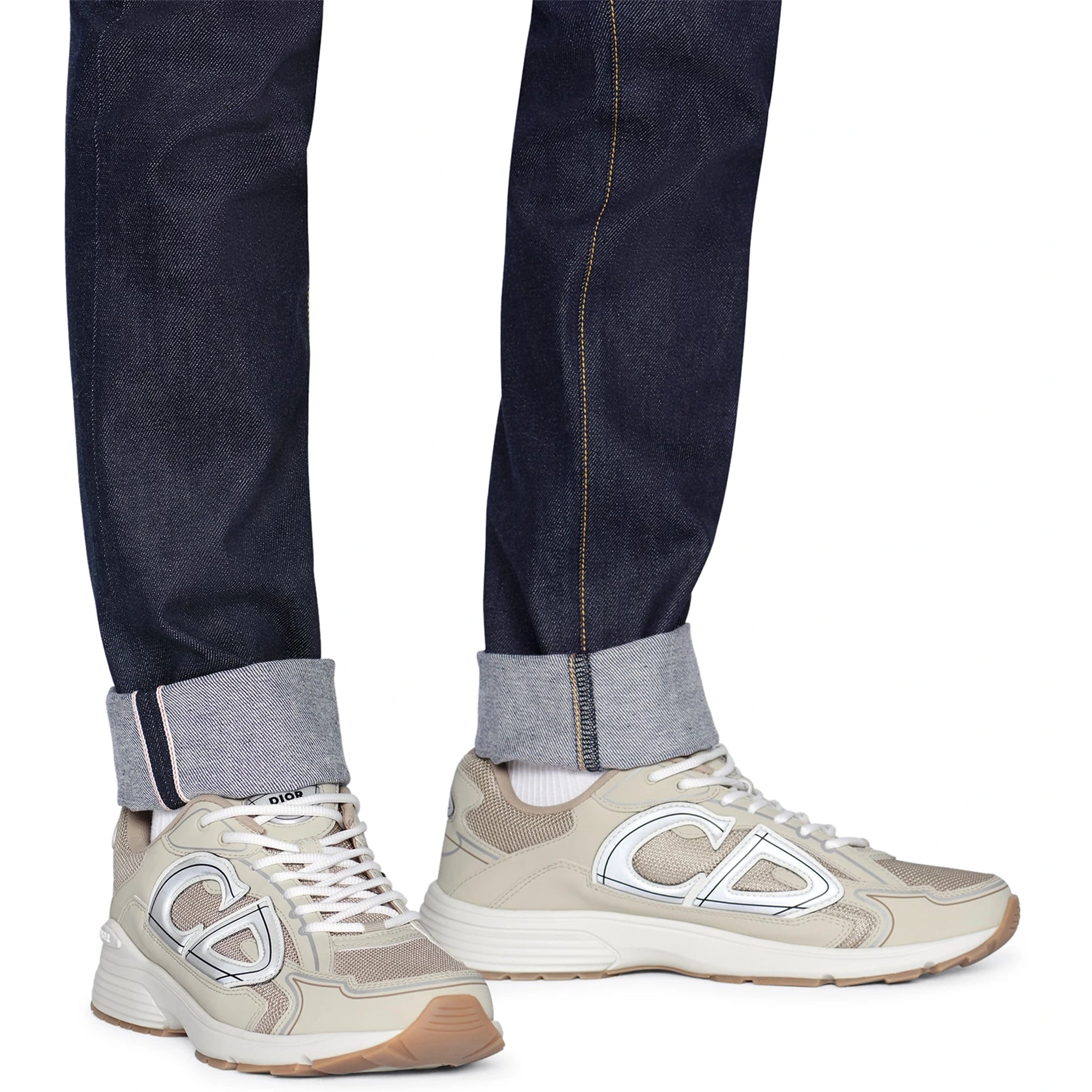 Model view of Dior B30 Mesh Cream Trainer 3SN279ZMA_H161