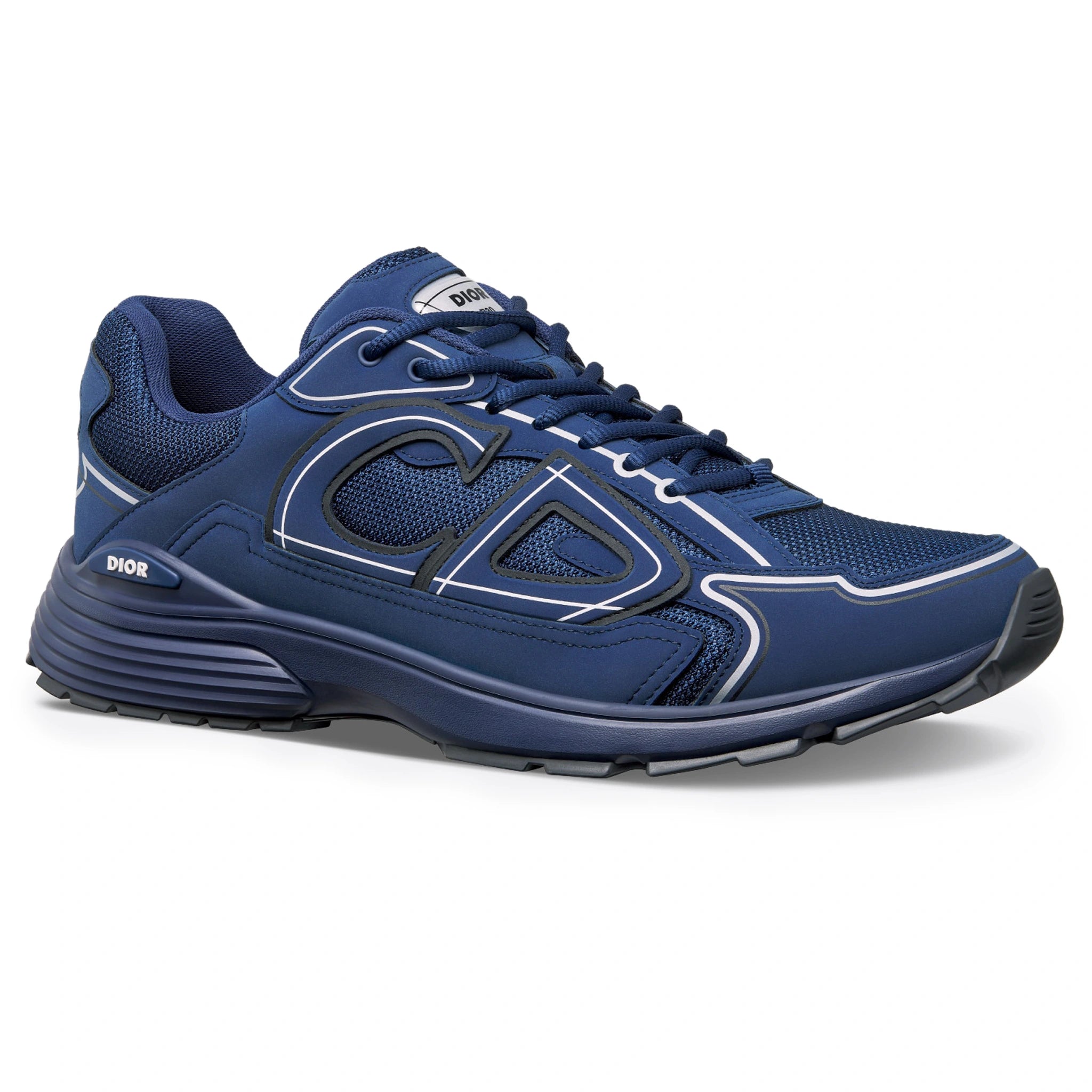 Front side view of Dior B30 Mesh Deep Blue Trainer