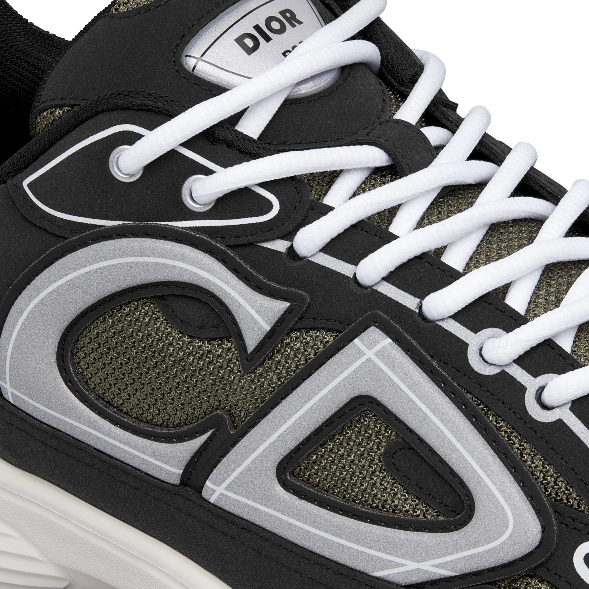 Logo view of Dior B30 Mesh Deep Green Black Trainer 3SN279ZRD_H664
