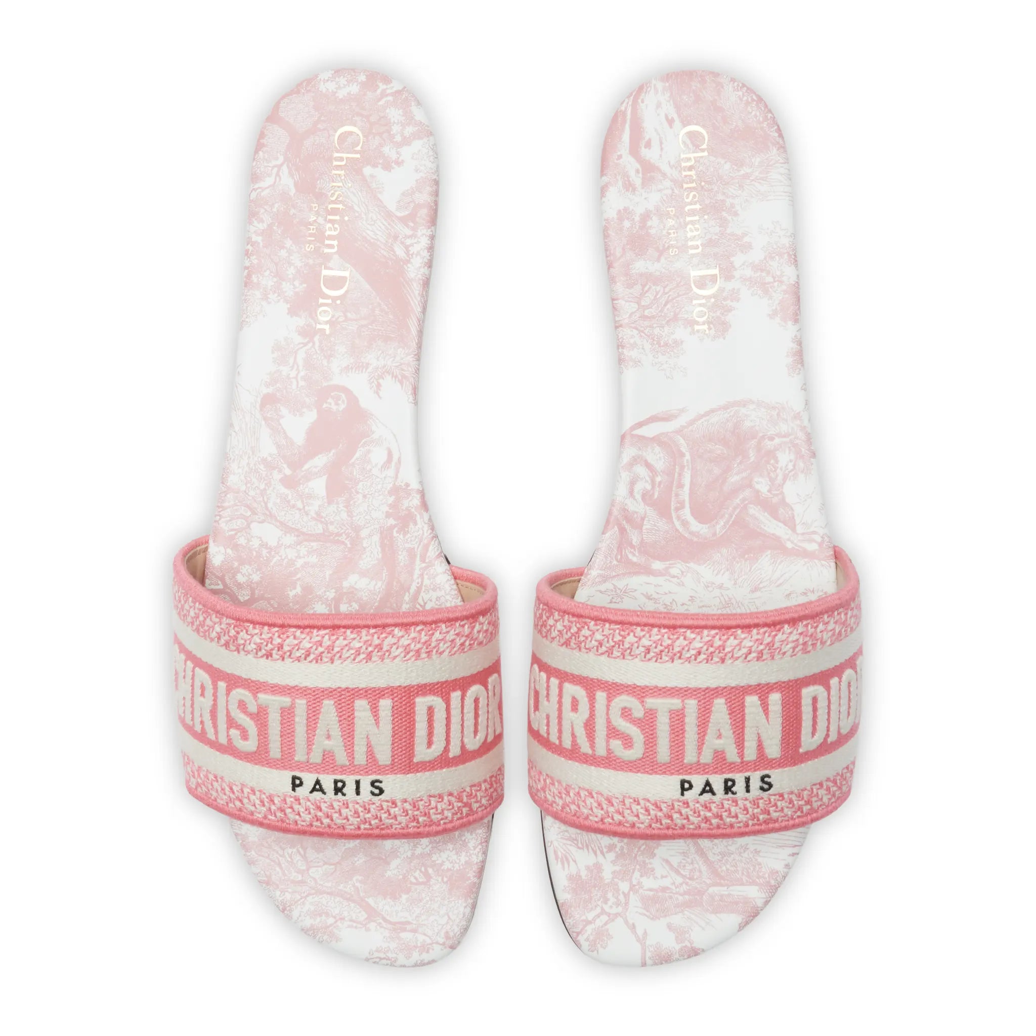 Upper View of Dior Dway Embroidered Cotton Candy Pink Slides
