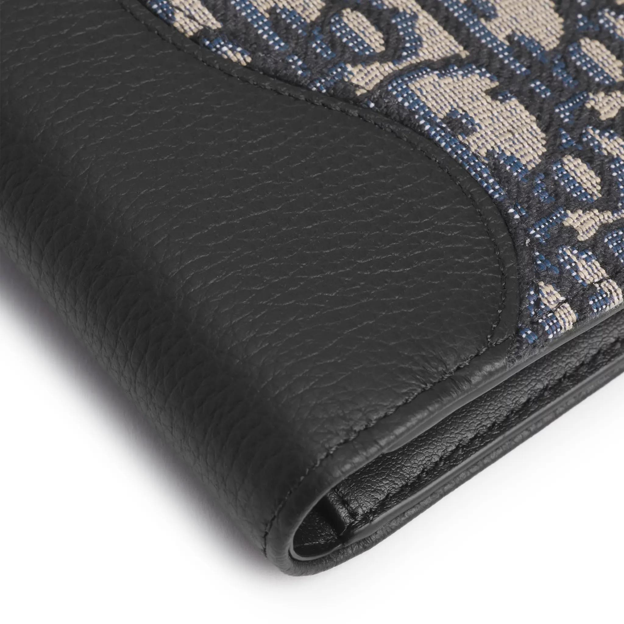 Detailed View of Dior Grained Calfskin Marquetry Black and Beige Saddle Bifold Wallet 2ADBH076YKS_H05E