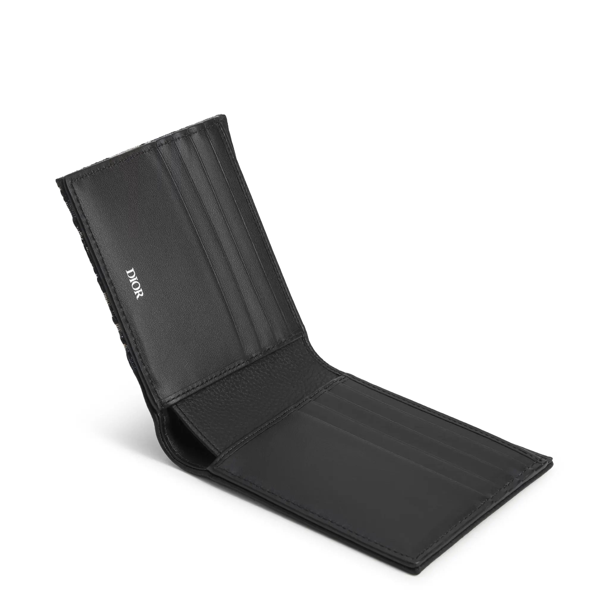 Inside View of Dior Grained Calfskin Marquetry Black and Beige Saddle Bifold Wallet 2ADBH076YKS_H05E