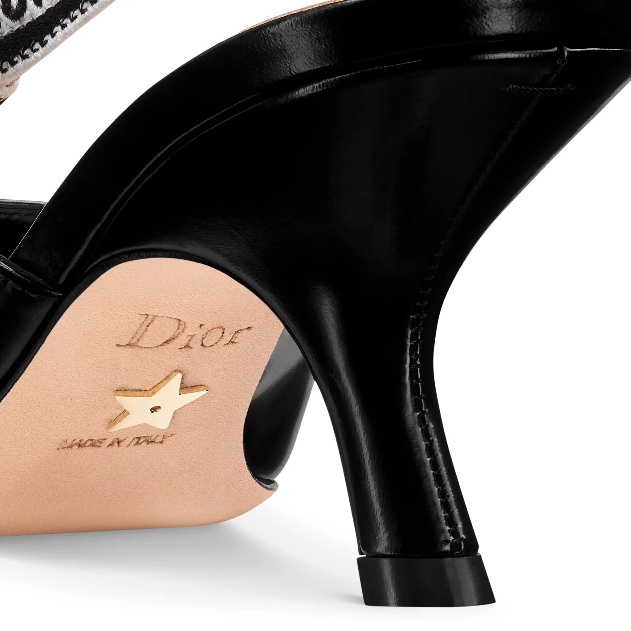 Detailed View of Dior J'Adior Technical Fabric Embroidered Black Slingback Pump