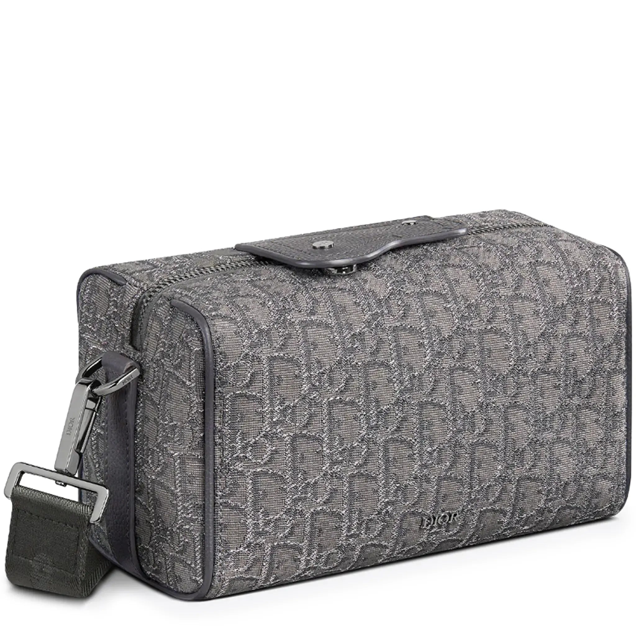 Front Side View of Dior Lingot 22 Oblique Dark Grey Messenger Bag