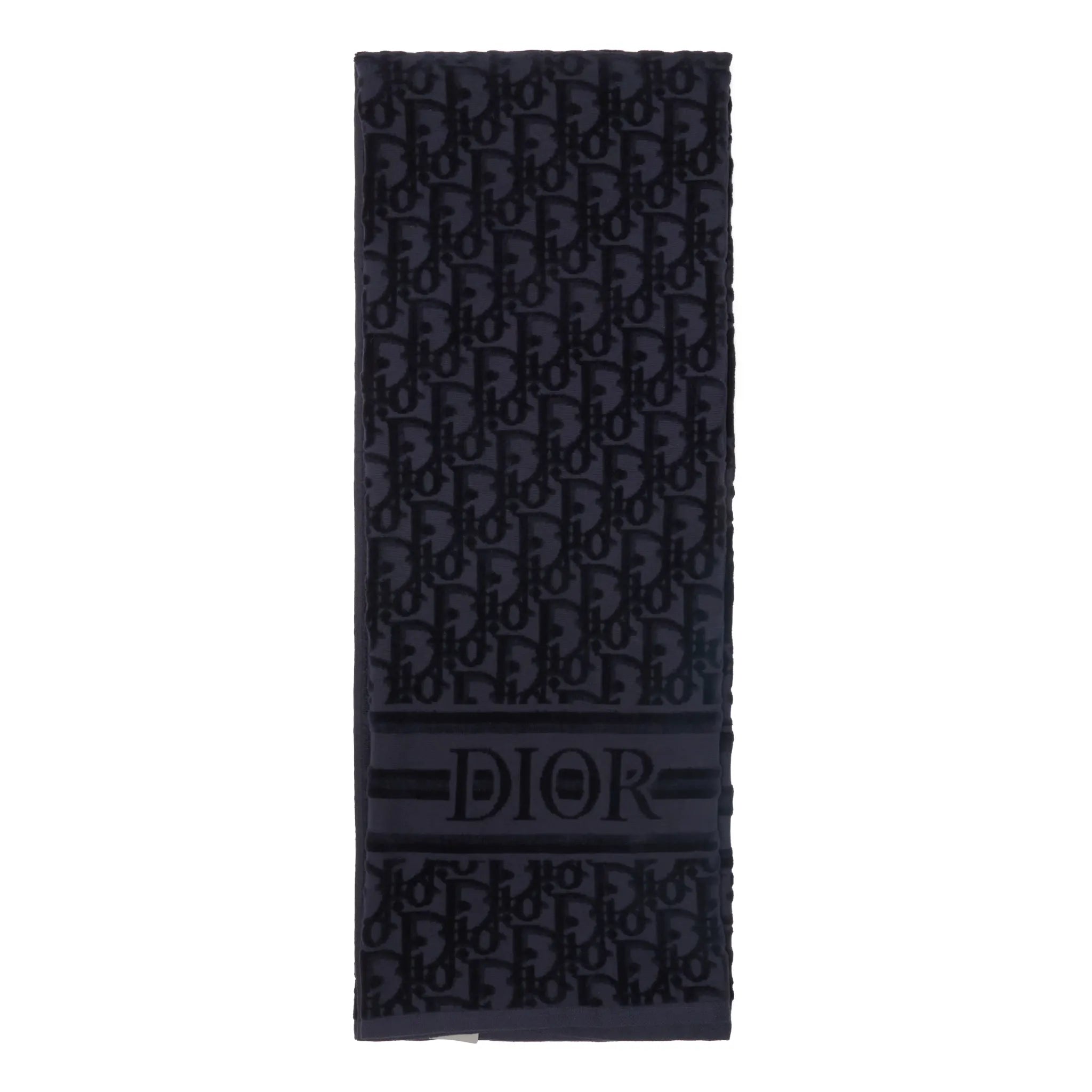 Front View of Dior Oblique Classic Terry Cotton Navy Blue Bath Beach Towel 033B902AB023-502