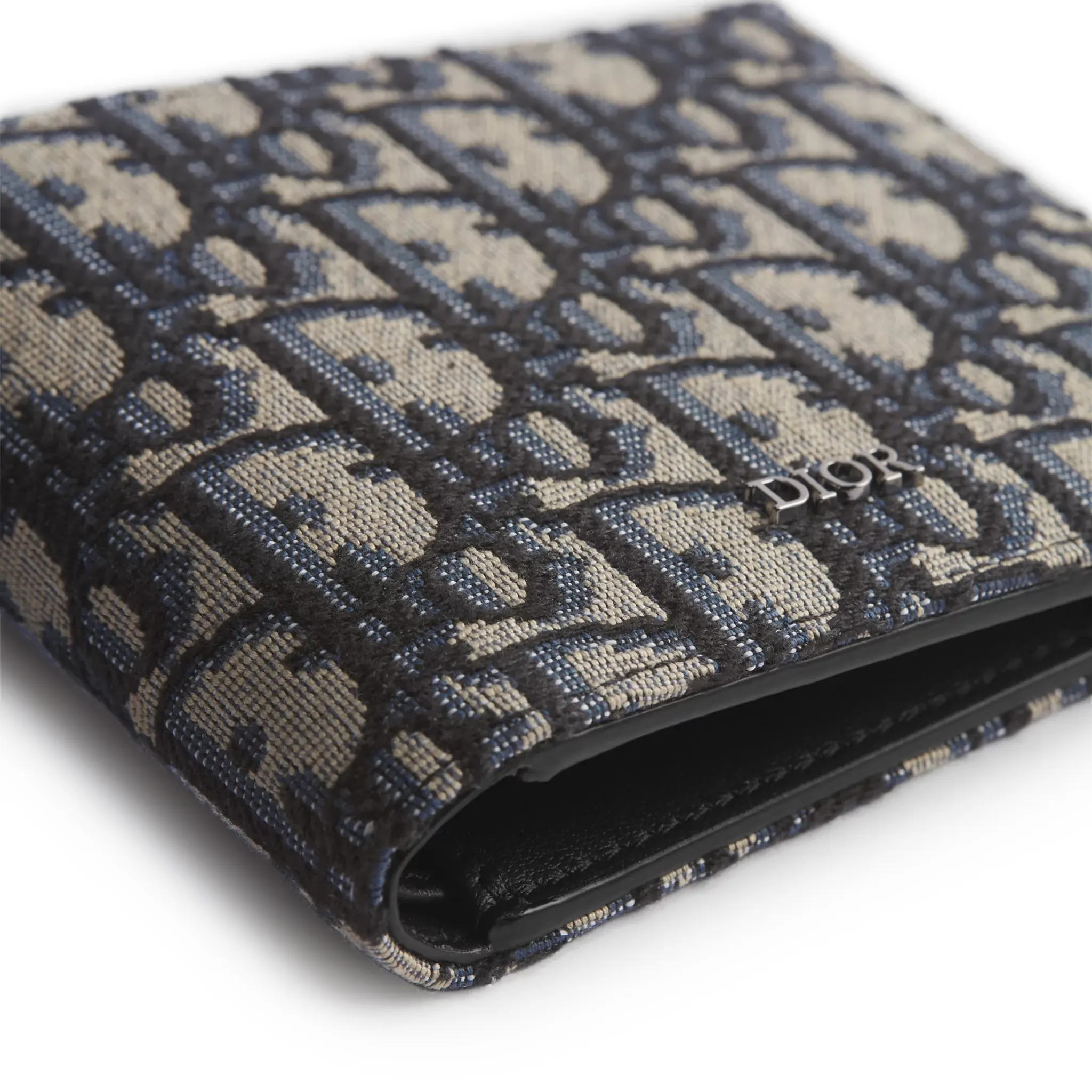 Detailed View of Dior Oblique Jacquard Beige and Black Bifold Wallet 2OBBH027YSE_H05E
