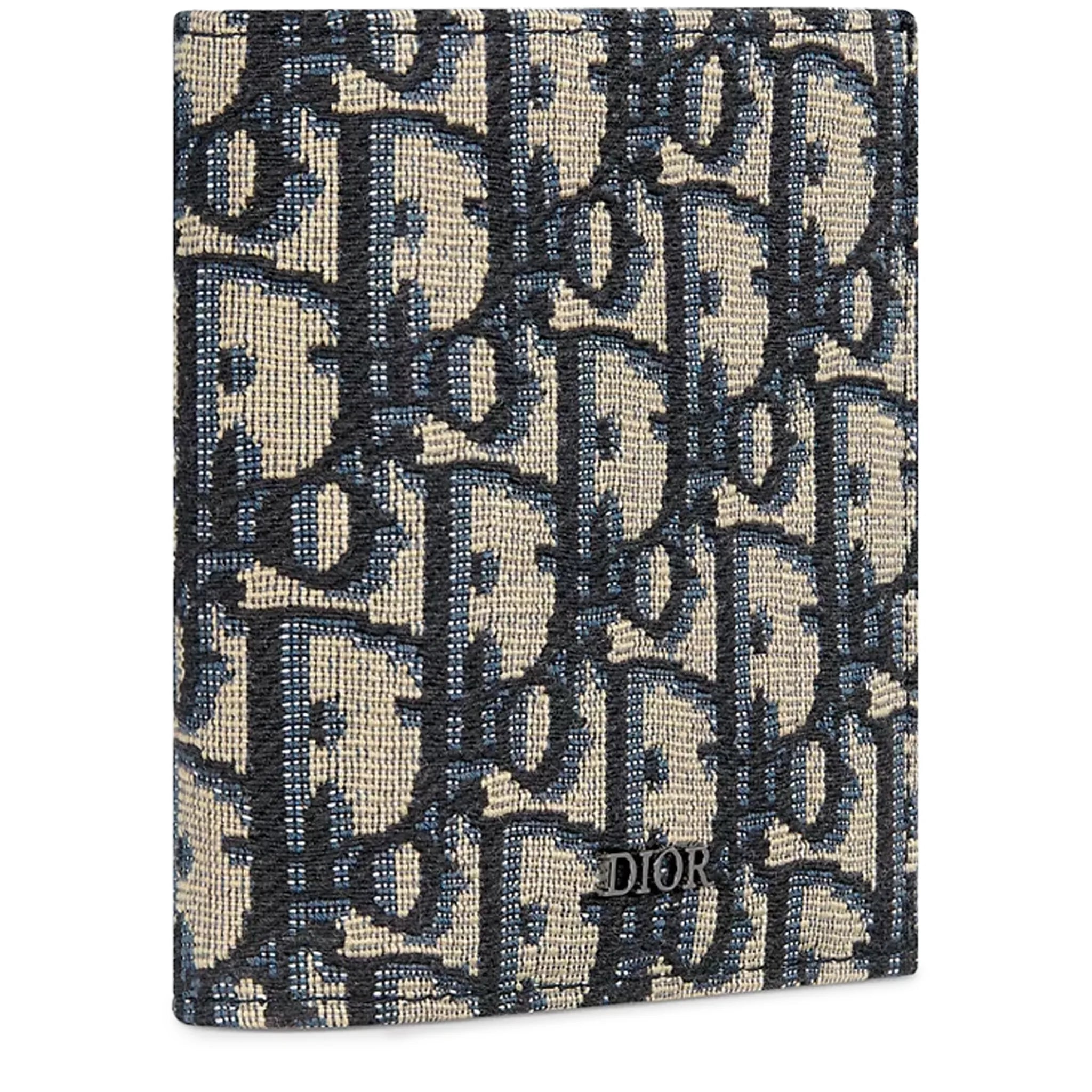 Front Side View of Dior Oblique Jacquard Beige and Black Vertical Bifold Wallet 2ESBH072YSE_H05E