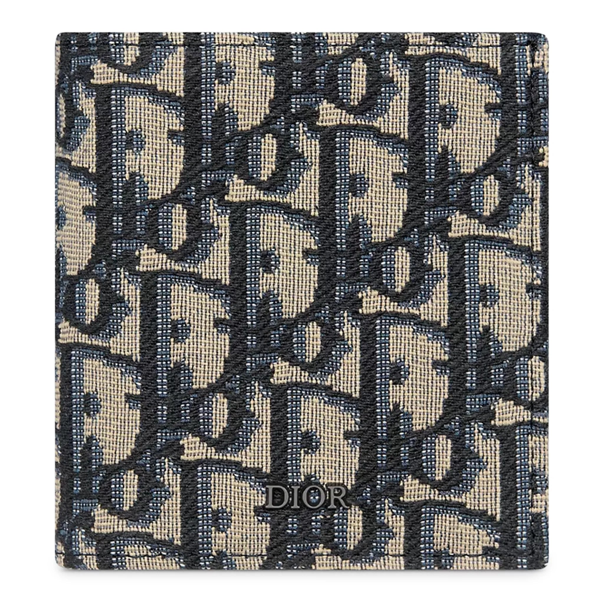 Front View of Dior Oblique Jacquard Beige and Black Vertical Bifold Wallet 2ESBH072YSE_H05E