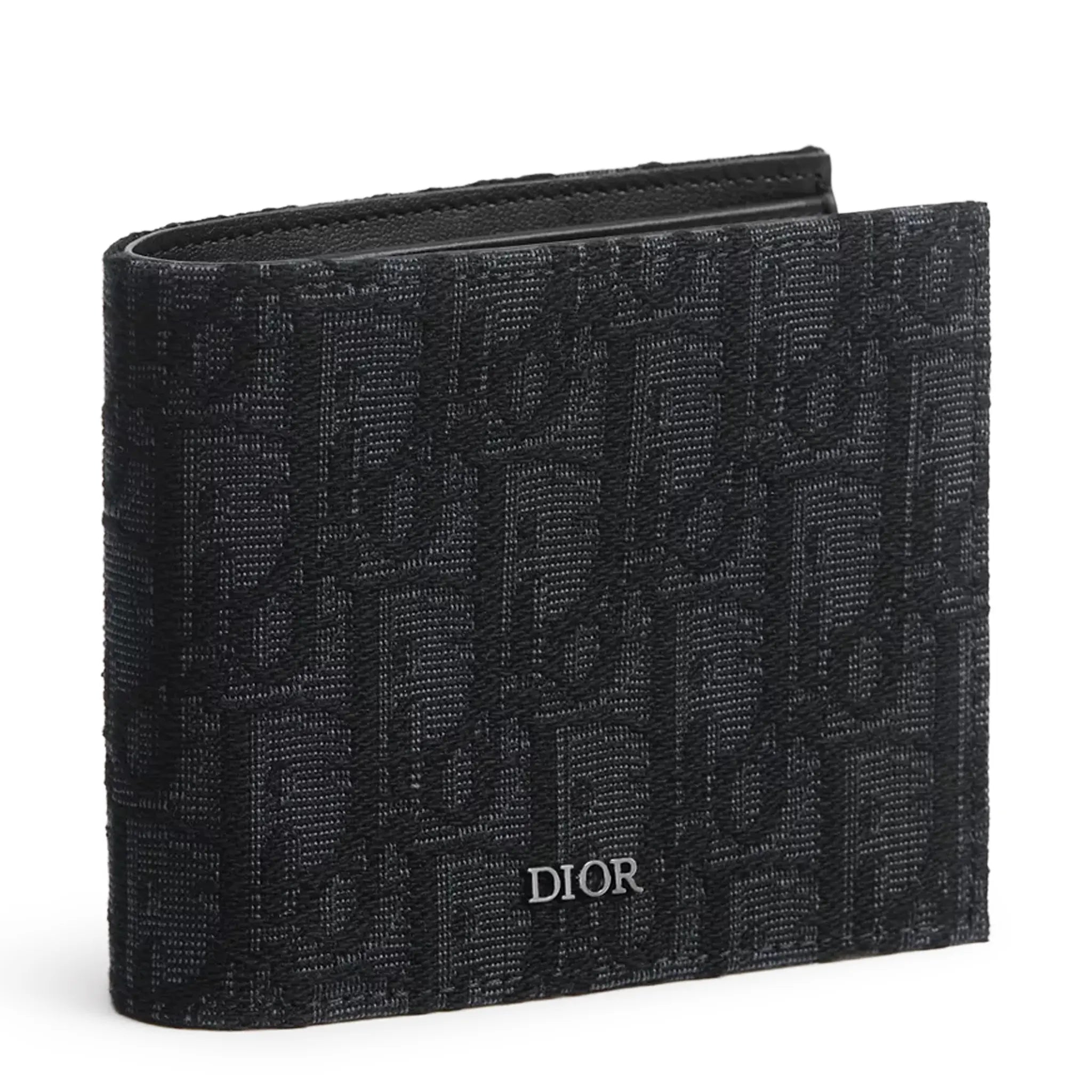Front Side View of Dior Oblique Jacquard Black Bifold Wallet 2OBBH027YSE_H03E