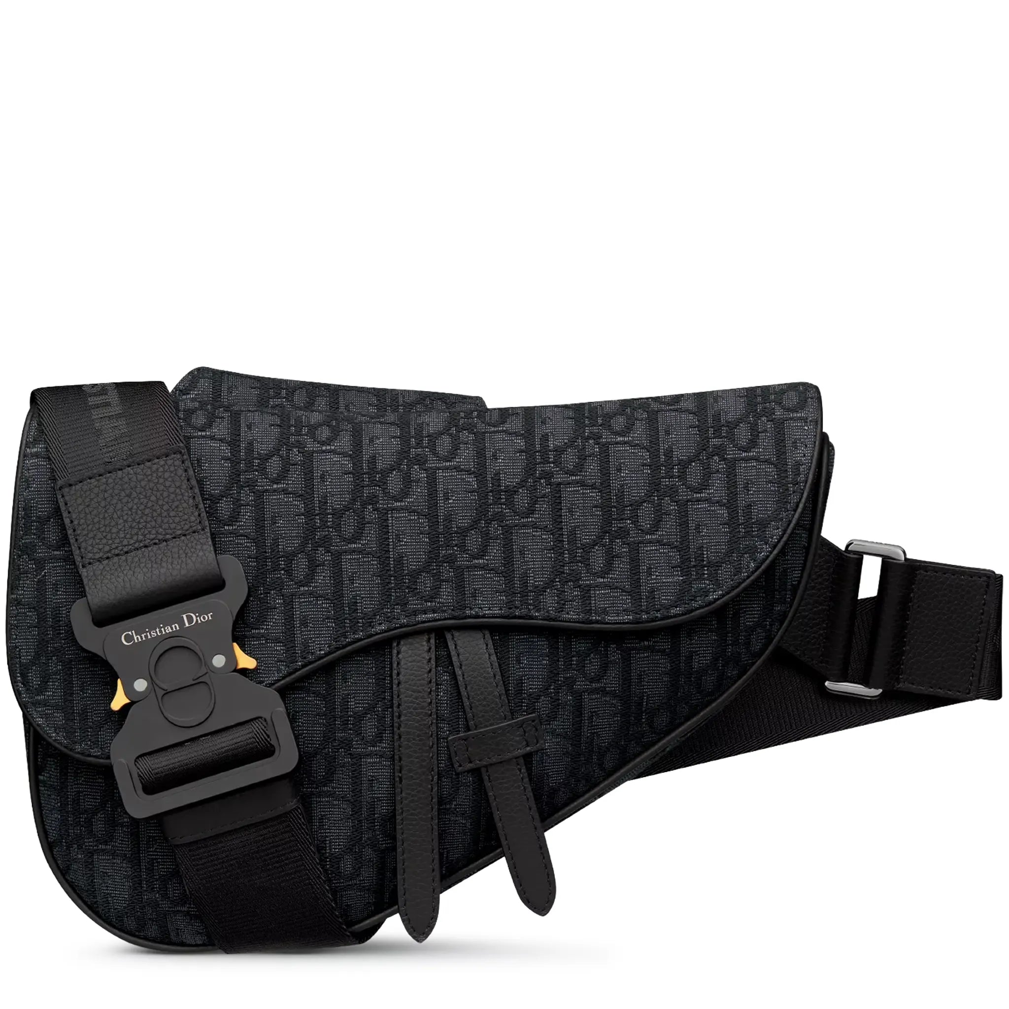 Front View of Dior Oblique Jacquard Black Saddle Bag 1ADPO093YKY_H00N