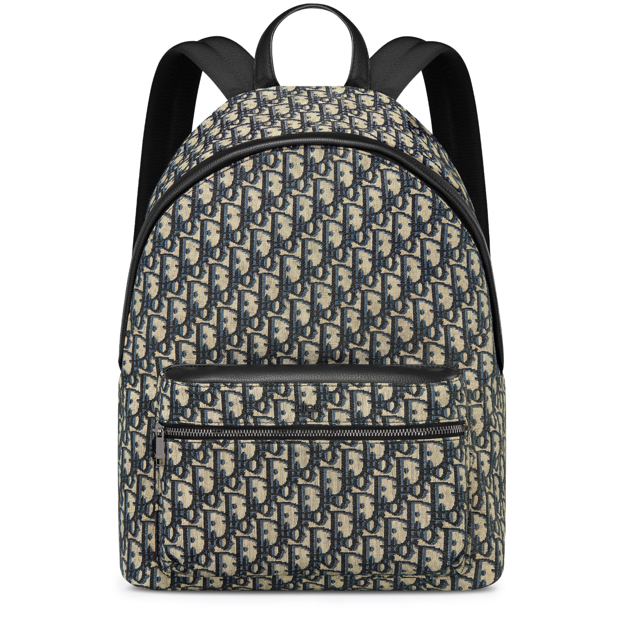 front view of Dior Oblique Jacquard Rider Backpack Beige Black 1VOBA088YKY_H28