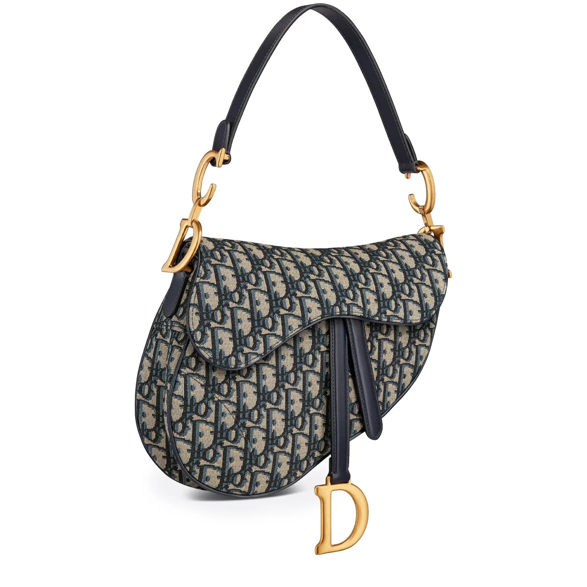 Front Side View of Dior Oblique Jacquard Saddle Beige Bag With Strap M0455CTZQ_M928