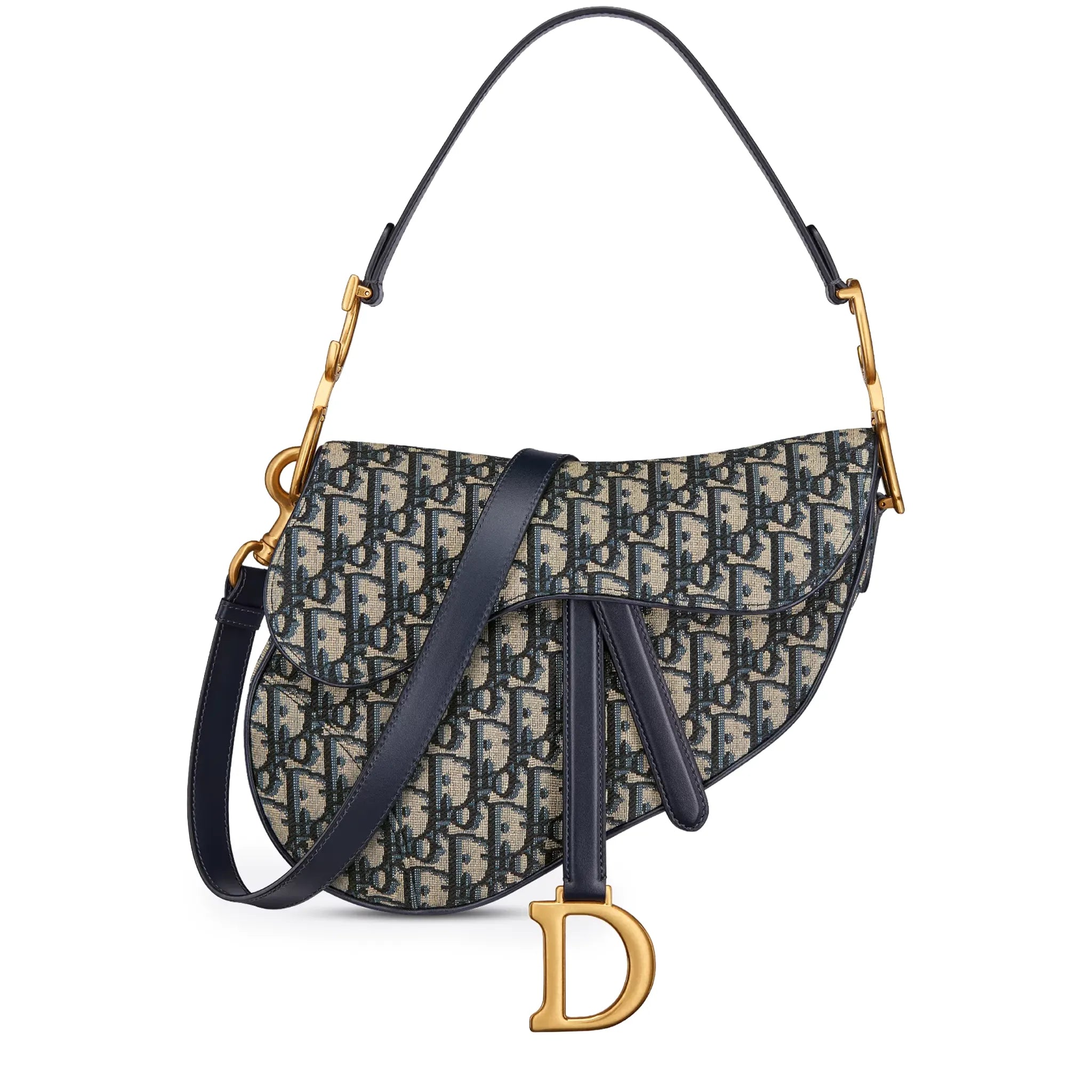 Front View of Dior Oblique Jacquard Saddle Beige Bag With Strap M0455CTZQ_M928