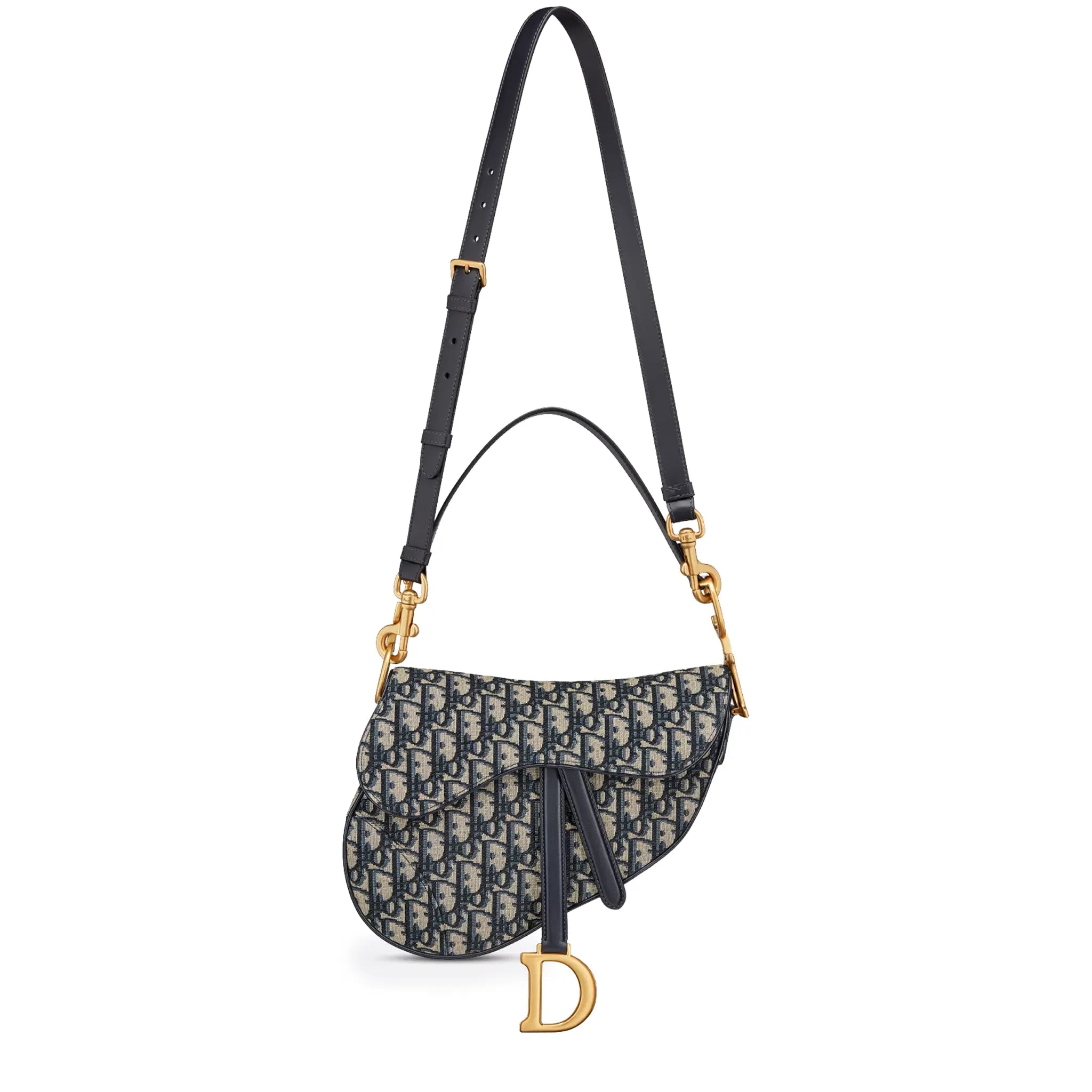 Full View of Dior Oblique Jacquard Saddle Beige Bag With Strap M0455CTZQ_M928